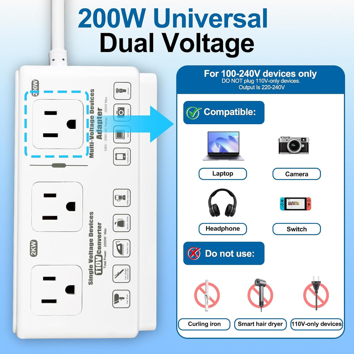 220v to 110v Travel Voltage Converter | International Universal Voltage Converter US to Europe Power Transformer, 2000W Electric Step Down Outlet Converter for EU UK