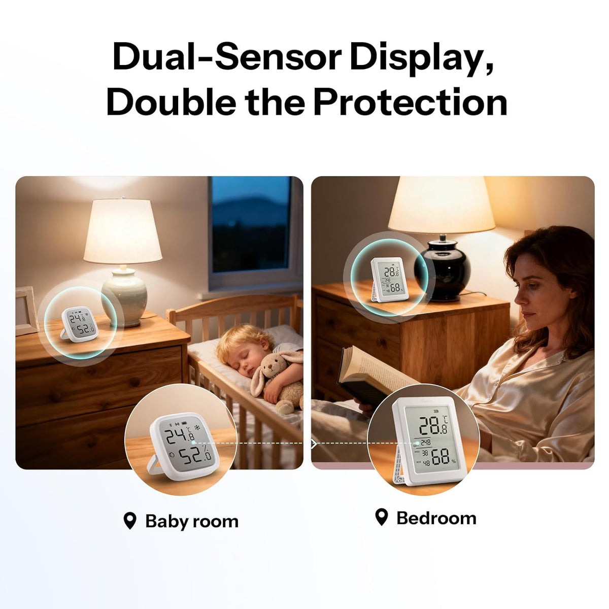 SONOFF SNZB-02DR2 AirGuard TH, Indoor Smart Zigbee Temperature and Humidity Sensor, 3.6'' LCD Display, App Monitoring with Charts, Notification Alerts, Data Export, Remote Data Display, 2-Pack