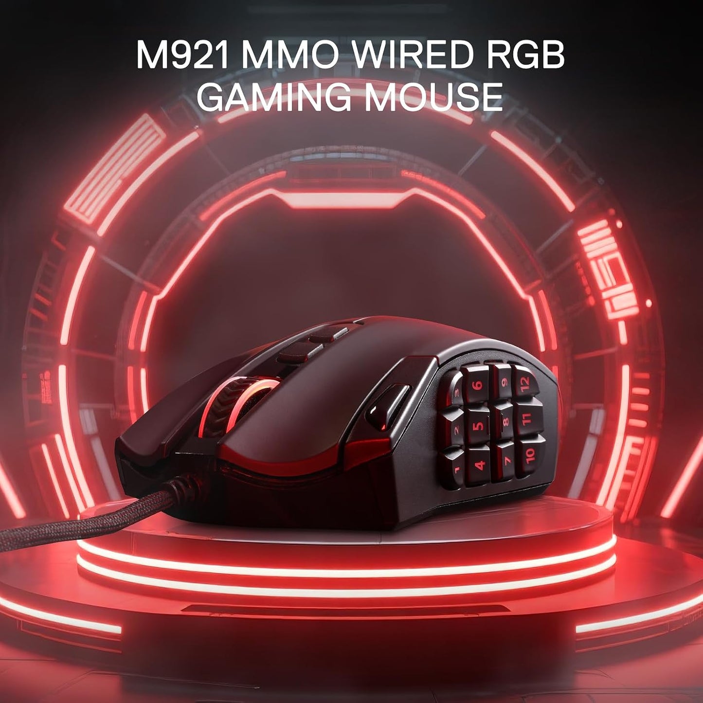 Redragon M921 Wired RGB MMO Gaming Mouse 12400 DPI Remapping Keys | Stable Lag-Free Connection, Smooth Precise Tracking, Custom Macro Keybinds, Vibing Backlight, Ergonomic Grip Body Comfort