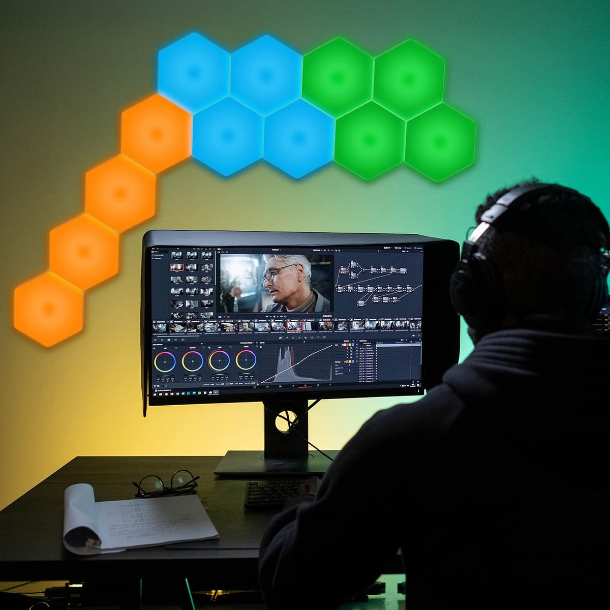 Vcwtty Hexagon Lights, Smart LED Wall Lights with Remote, 13 Colors Touch-Sensitive DIY Modular Assembled RGB Wall Panels, Hex Light with USB-Power for Autism, Game Room Decor, Party (6-Pack)
