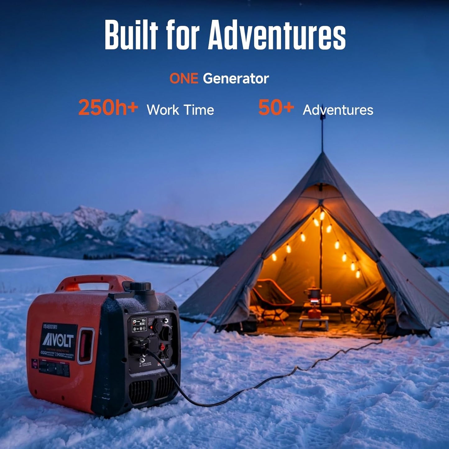 AIVOLT 4300W Inverter Generator Gas Powered Quiet RV Generator for Camping | 3450W Running. 60dBA Super Quiet. <3% THD Clean Power. CO Auto-Shutoff. 5.5h ECO Mode. Parallel Ready. EPA Compliant.