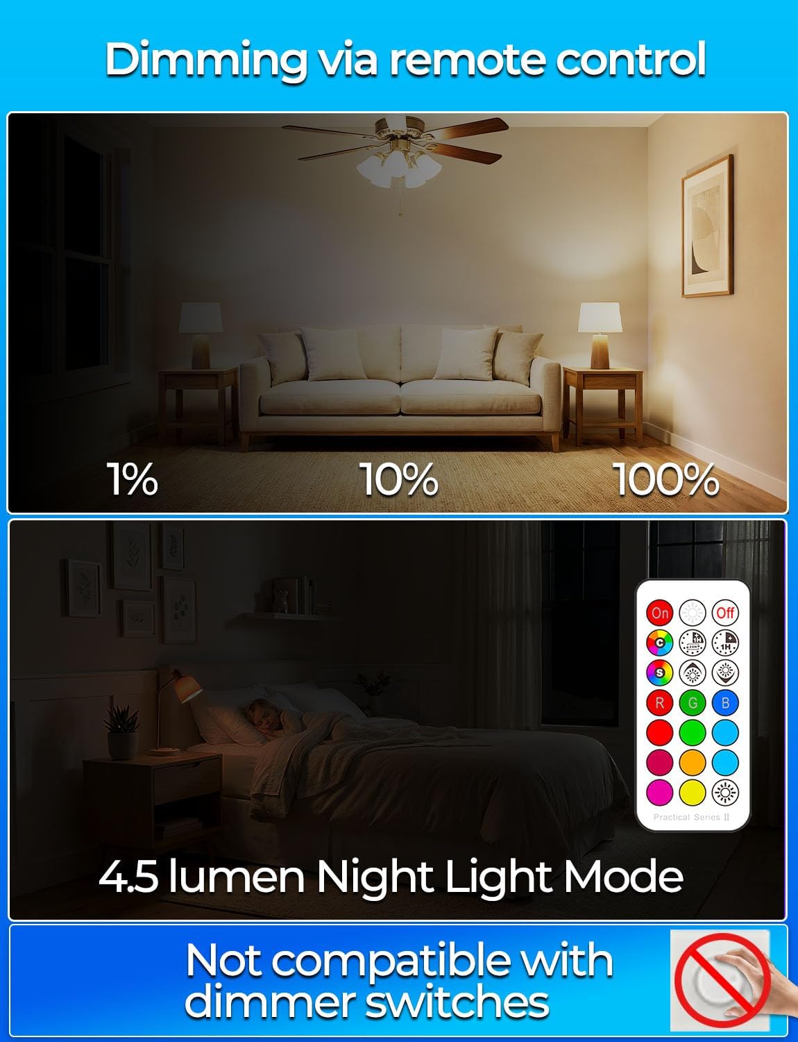 ILC RGB LED Light Bulb, Color Changing Light Bulb, 40W Equivalent, 450LM, 2700K Warm White 5W E26 Screw Base RGBW, A15 Colored Light Bulbs - 12 Color Choices - Timing Infrared Remote Control (4 Pack)