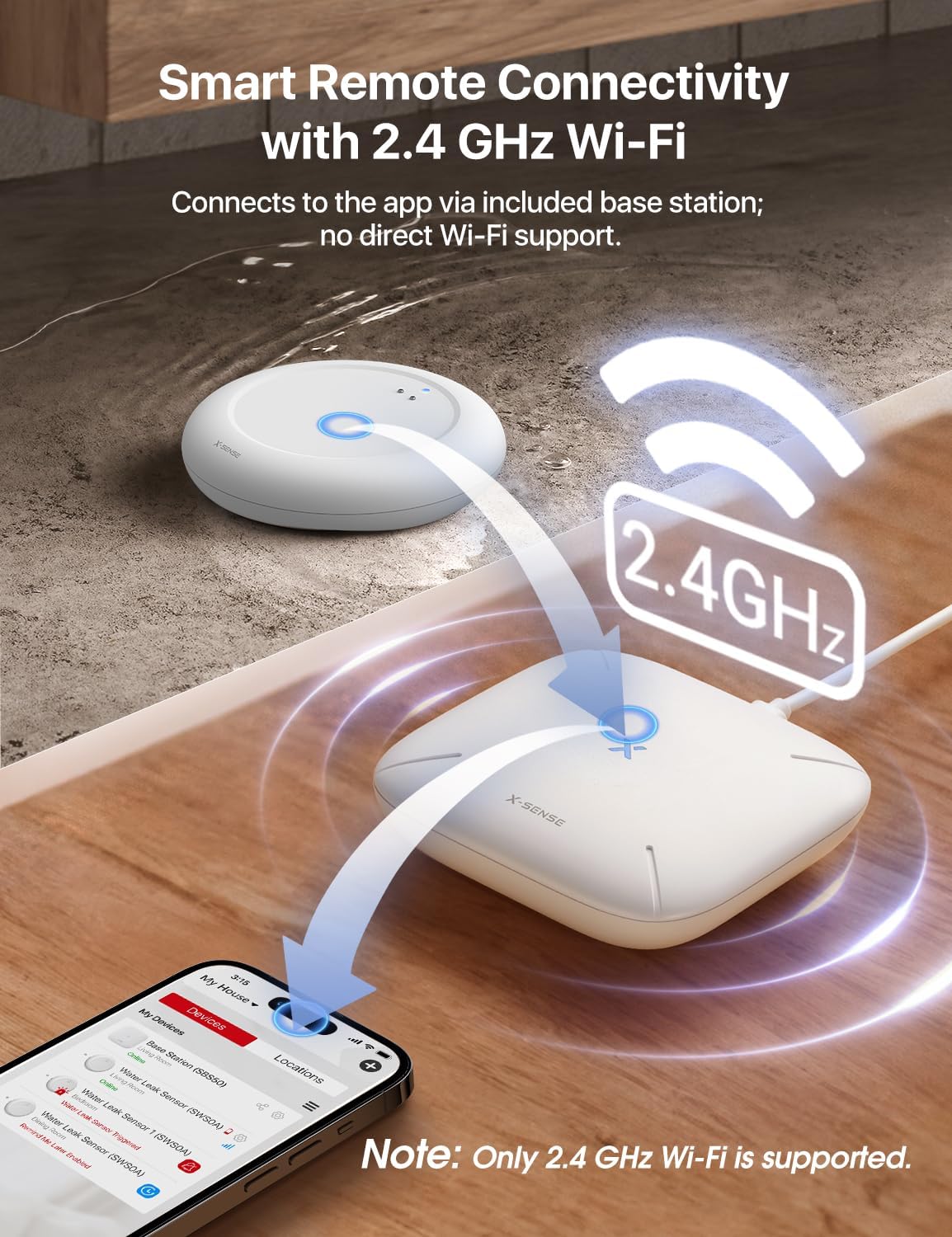 X-Sense Ultra-Slim Wi-Fi Water Leak Detector, 4 Sensors + Base Station | 0.7 in Thin Design, Real-Time Alerts, Detects Water as Low as 0.4 mm, 1700 ft Range, Under Appliances & Behind Toilets