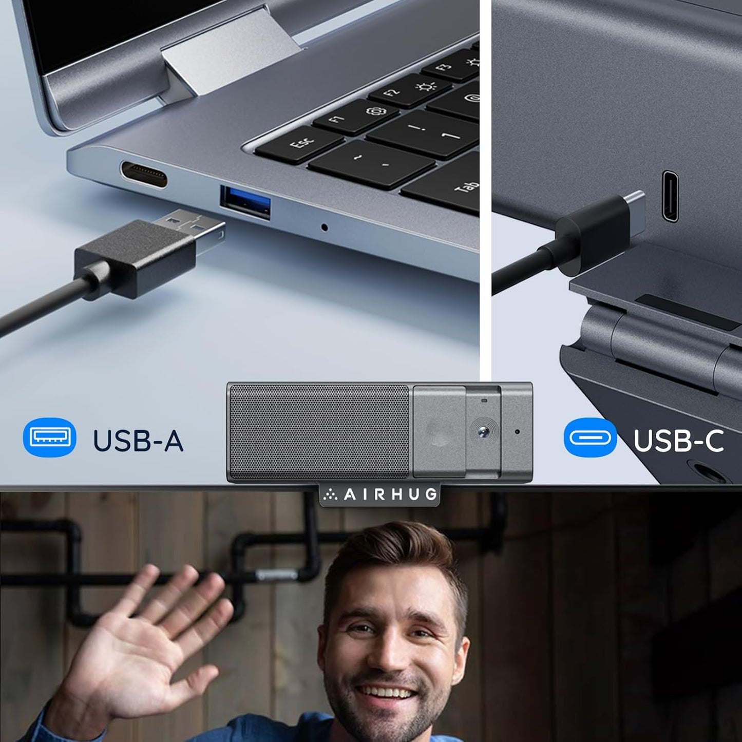 AIRHUG 3 in 1 1080P Webcam with Microphone & Speaker | Built-in Privacy Cover, USB Camera, Video Conferencing/Online Class/Gaming Live
