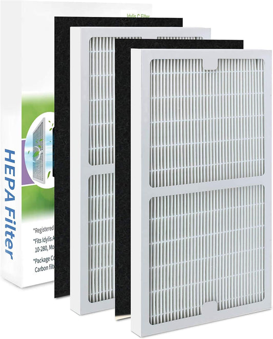 2 Pack IAF-H-100C Filter C Compatiable with Idylis Air Purifiers IAP-10-280 & IAP-10-200 (2 Pack Hepa Filter & 2 Activated Carbon Pre-Filter)