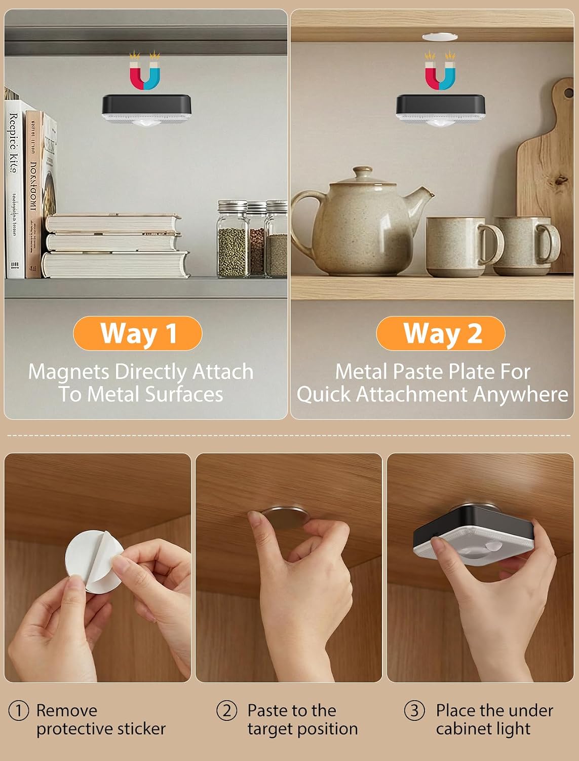 3 Pack Rechargeable Puck Light with Remote,Motion Sensor Cabinet Lights