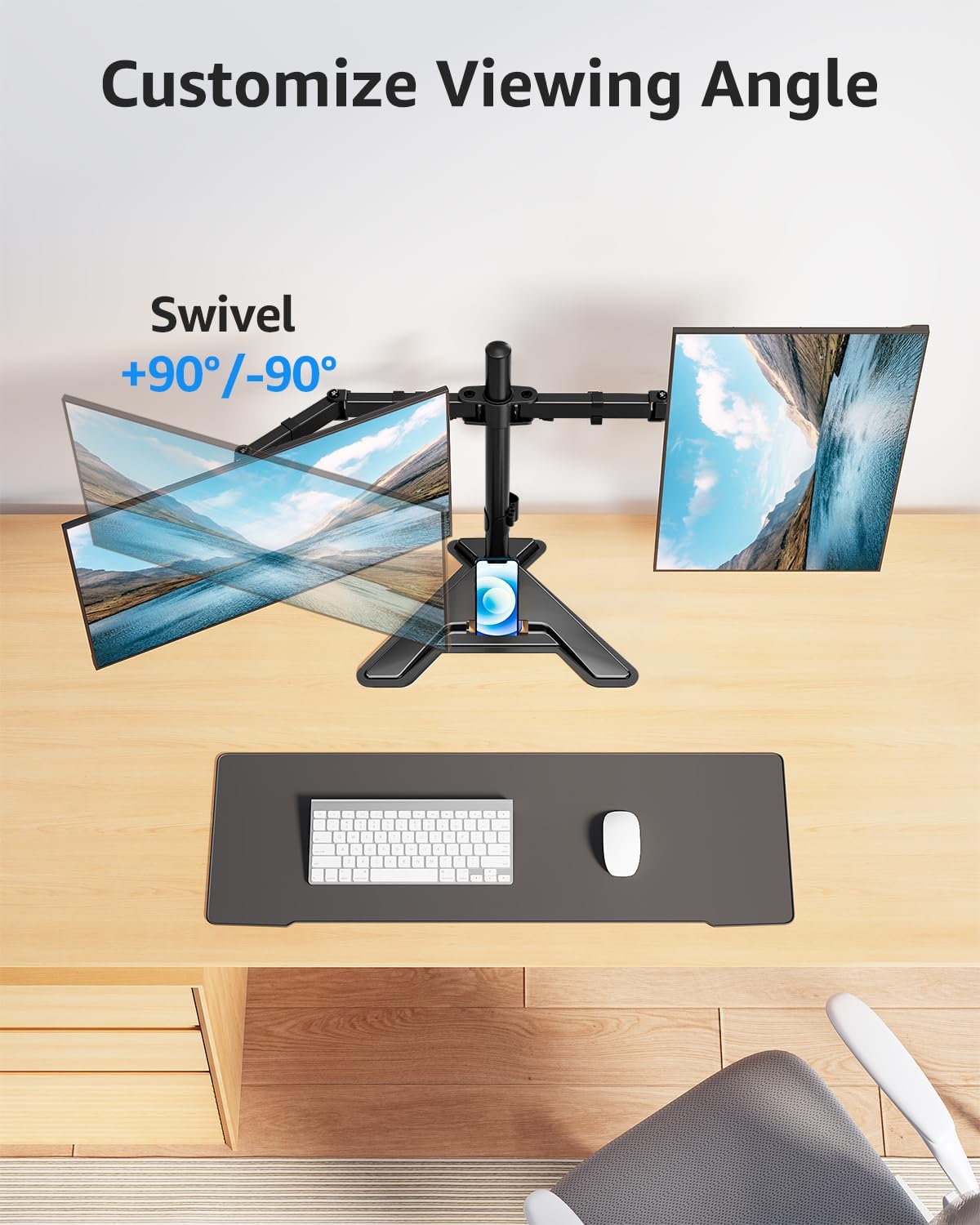 MOUNTUP Dual Monitor Stand - Freestanding & Height Adjustable Monitor Desk Mount, Steady VESA Mount Holds Max 17.6 lbs, Computer Monitor Stand for 2 Screens up to 27 inches, For Home Office