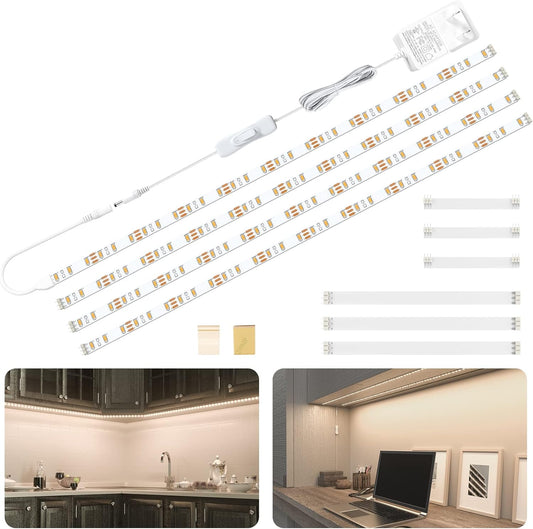 WOBANE LED Cabinet Lights,4 PCS 20inch LED Strip Lights Kit,Natural White