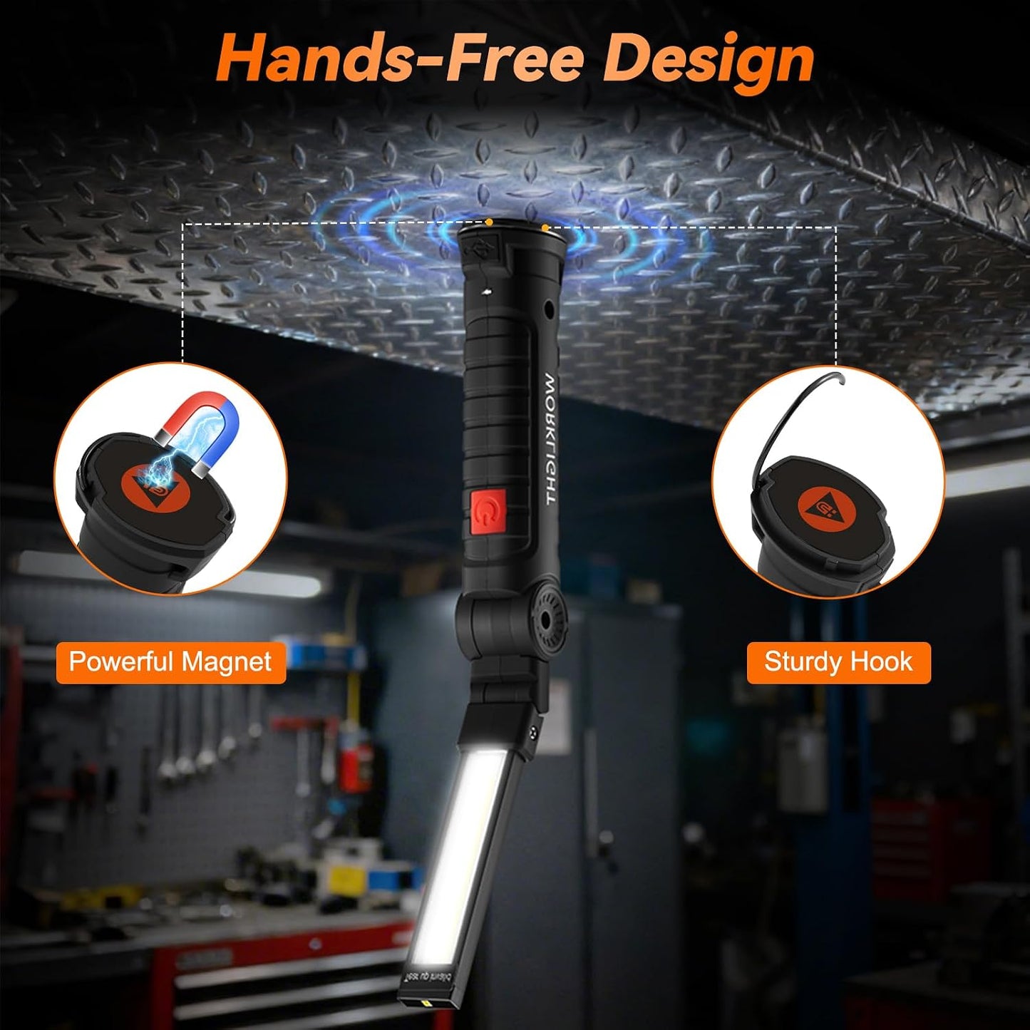 6Pack Magnetic Rechargeable LED Work Light/Flashlight for Mechanics | 360° Rotation, Super Bright, 5 Modes, Compact, Tail Hook, for Car Repairing, Garage, Emergency, Workshop, Gifts for Father