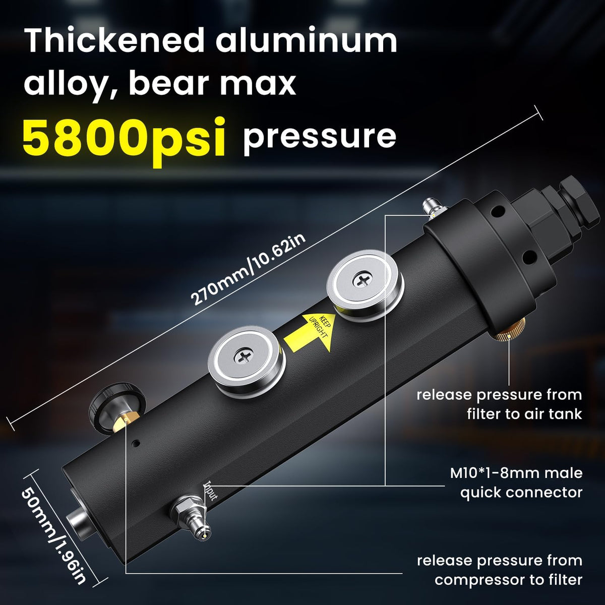 GX-PUMP Professional-Grade High Pressure PCP Air Compressor Filter | with Pressure Maintaining Function- 5800PSI Oil/Water Separator, Magnetic or Screw Mounting ,Dry Air Intake for Paintball