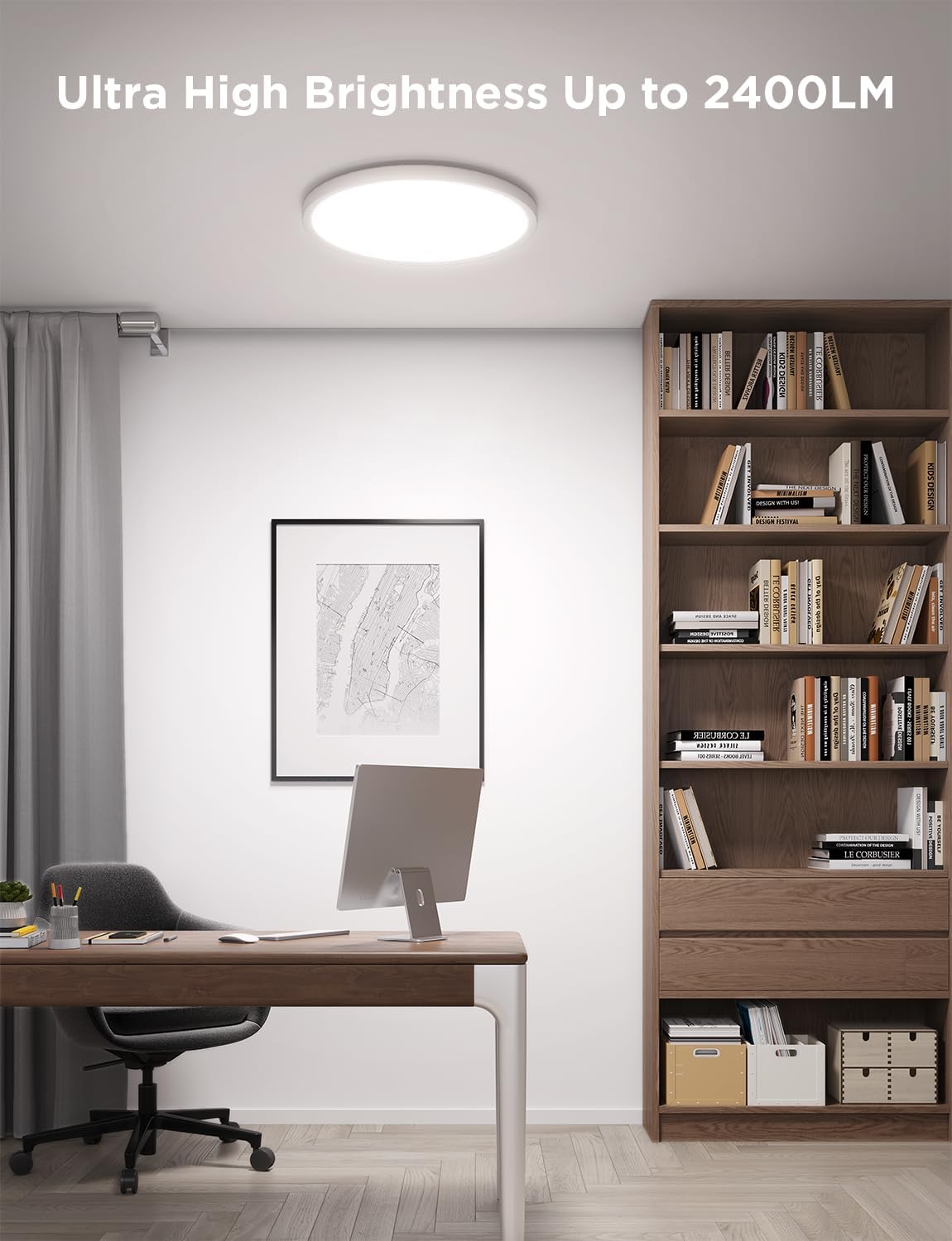 Govee Smart Ceiling Light, RGBIC 2400LM 2700K-6500K 12 Inch 1 Pack White | RGBIC LED Flush Ceiling Light Fixture, 2400LM DIY Colors, Works with Matter Alexa for Bedroom, Living Room