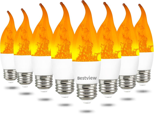 Bestview LED Flame Effect Light Bulbs,3 Modes Smart E26 Chandelier Base Flickering Candle Fire Light Bulb for Halloween, Christmas, Party, Porch, Indoor&Outdoor Home Decoration (8 Pack)