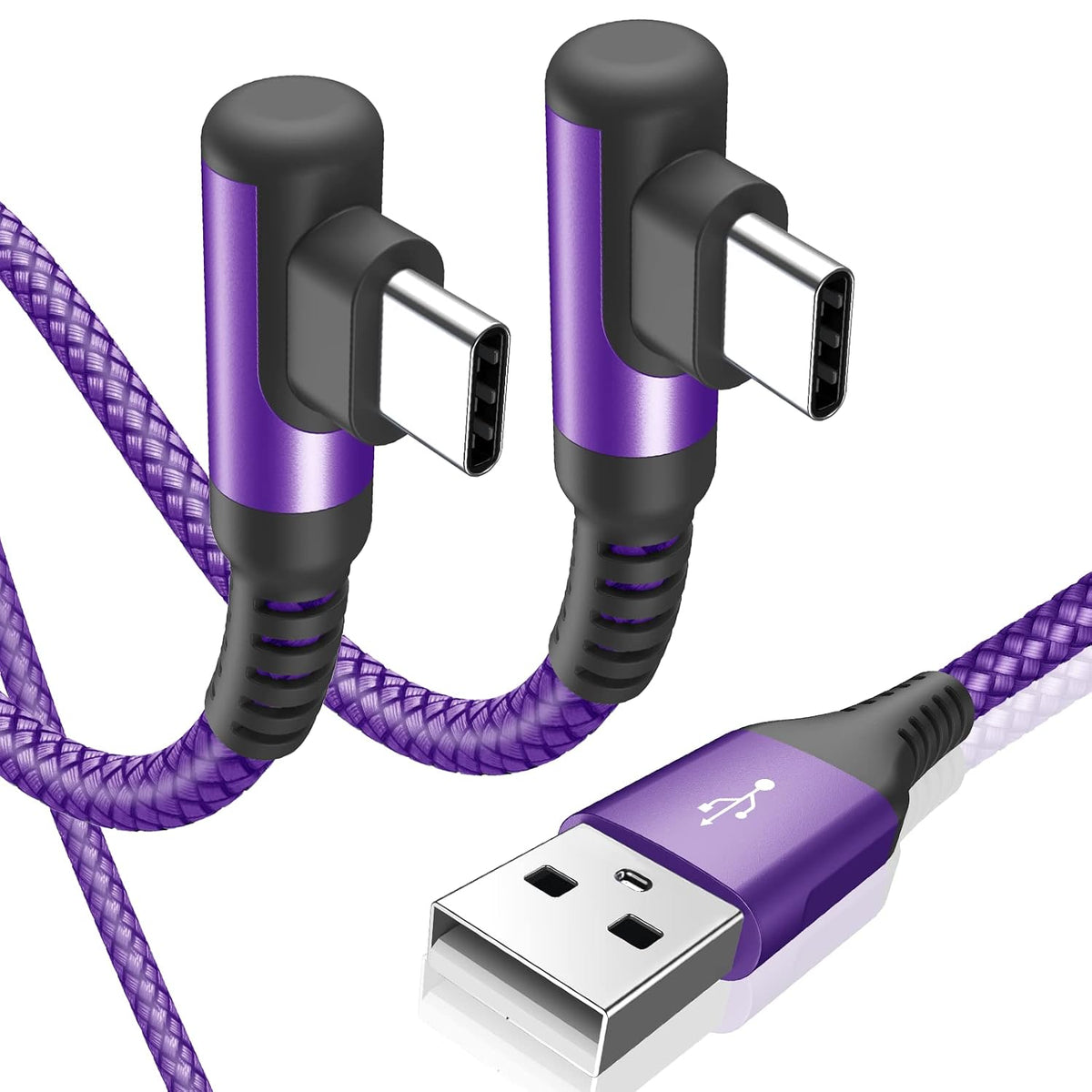 USB to USB C Cable Right Angle 2-Pack 3.3ft 3.1A Fast Charging Carplay Cord
