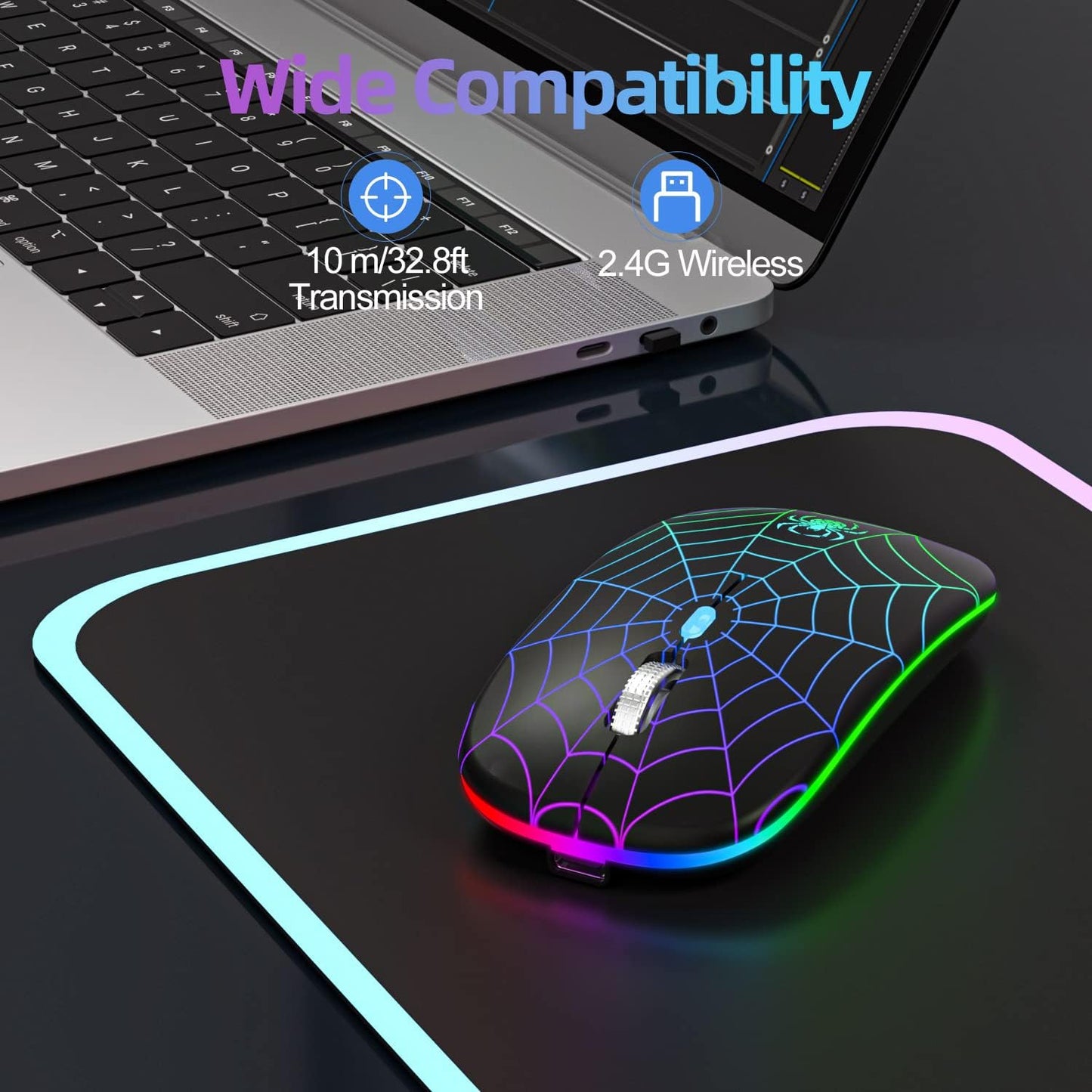 MMK for Wireless Mouse-Black | Led Mouse with USB and Type C Receiver, 3 Adjustable DPI Wireless Computer Mouse for Mac Book, Laptop, Desktop,Windows, PC
