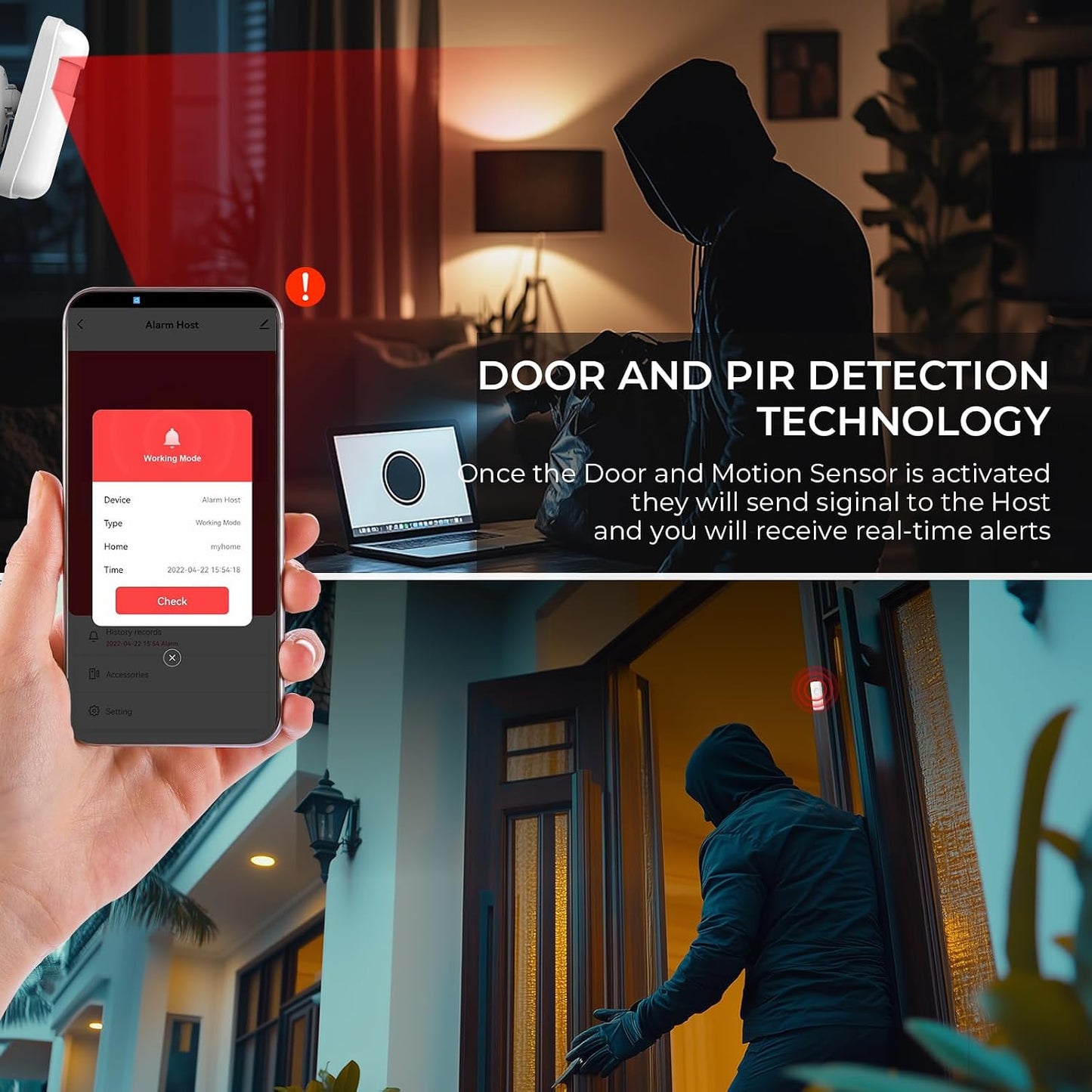 PGST Wireless Alarm System for Home Security,DIY WiFi Alarm Siren Systems,8-Piece Kits with Door/Window and Motion Sensors,Tuya App Alerts Remote Push,Compatible with Alexa Assistant,No Contract Fee