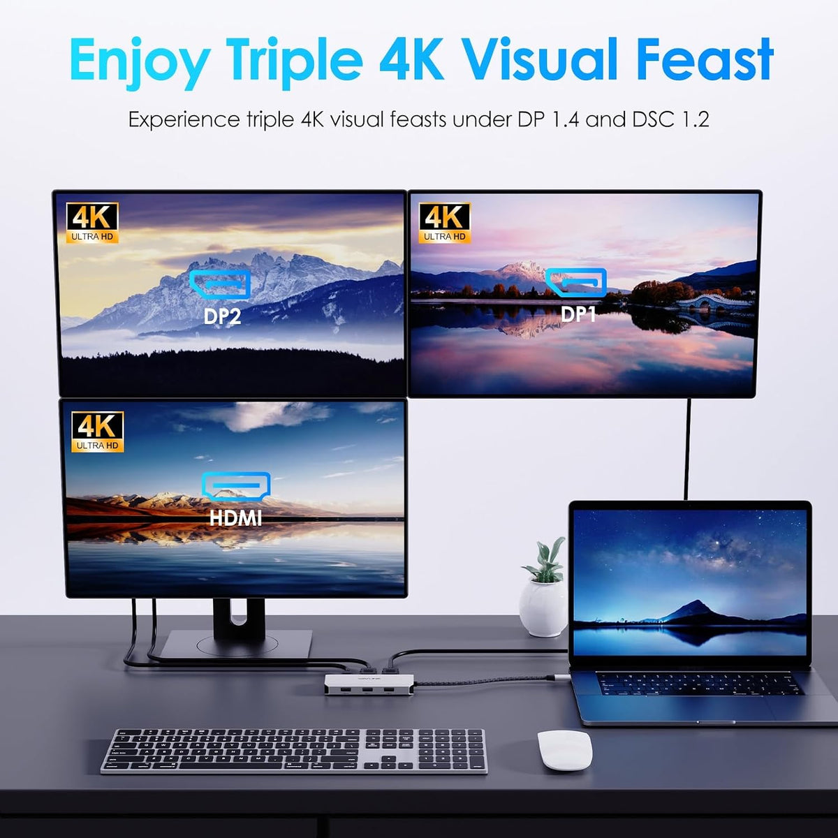 WAVLINK Laptop Docking Station, Quad Monitors, Dual DisplayPort, HDMI, VGA