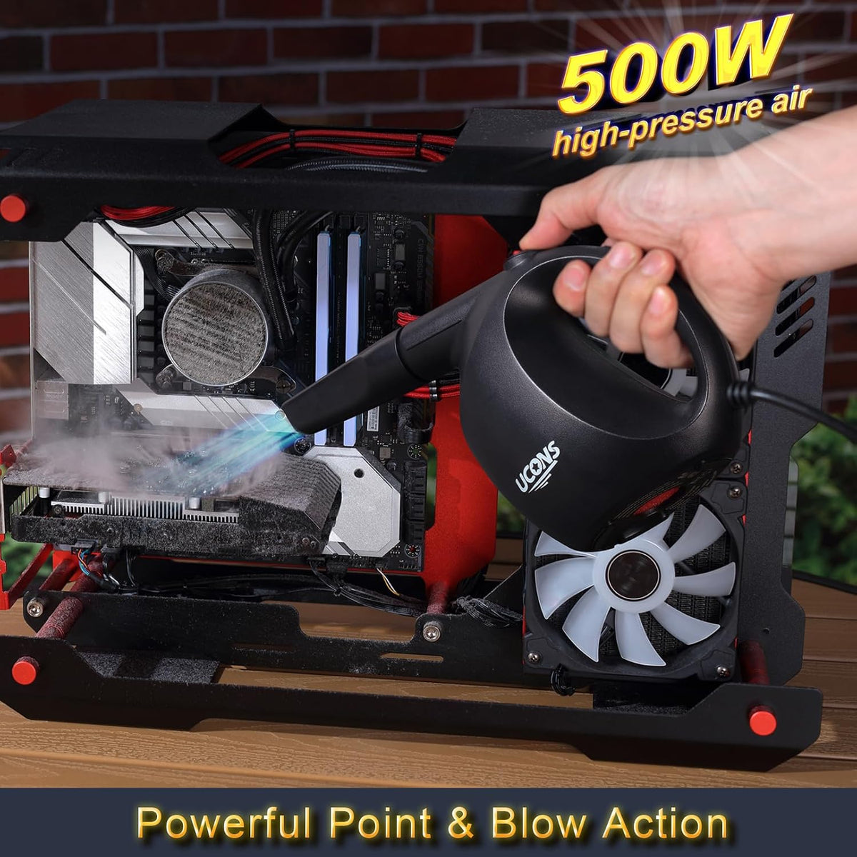 Electric Air Duster for Electronics, 500W 31m/s High-Powered Keyboard Cleaner - Reusable Cordless Air Blower with Anti-Static Brush, 70% Quieter Than Compressed Air Cans