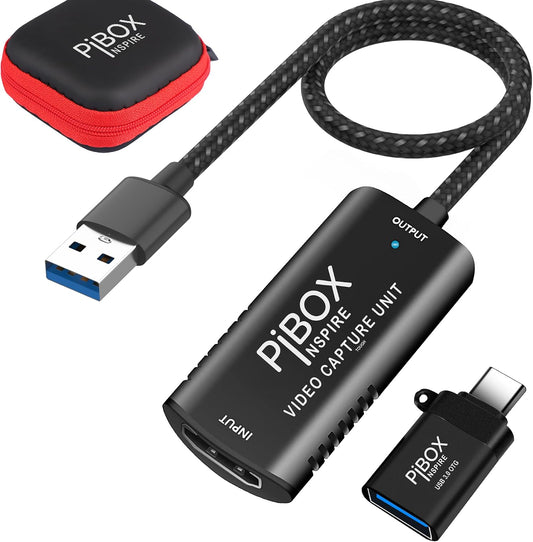 Video Capture Card, PiBOX India Braided Tough, 4K HDMI to USB 3.0 Game Capture Device Aluminium Windows Android Mac,HD 1080P Audio Video Card Live Streaming Gaming, Teaching Live Broadcasting