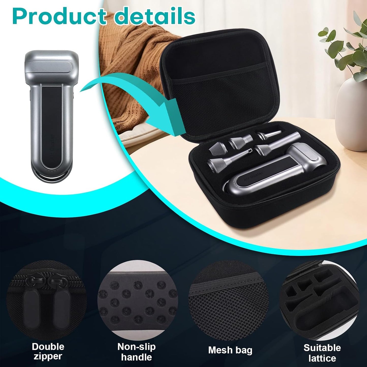 MGZNMTY Hard Case Compatible with WOLFBOX MF100 /MF50 /MF60 /MF70 Electric Air Duster - Custom Sponge Insert for Air Duster and 5 Nozzles (Only Case) (Black)