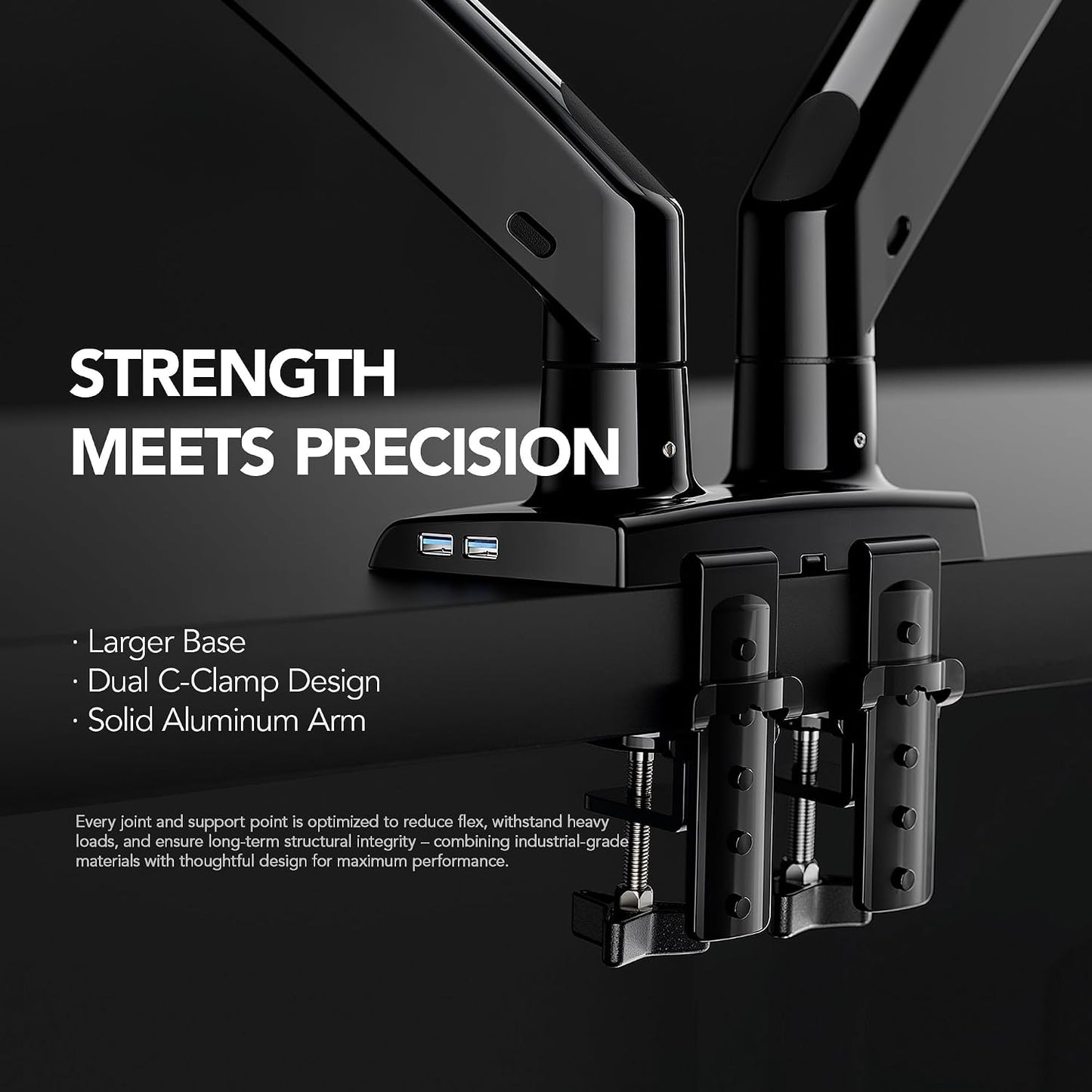 HUANUO Dual Monitor Stand for 13″–40″, Premium Dual Monitor Mount with USB, Height Adjustable Monitor Stand for 2 Monitors, VESA Mount with Clamp/Grommet Base, Holds 26.4lbs per Arm, HNDS7