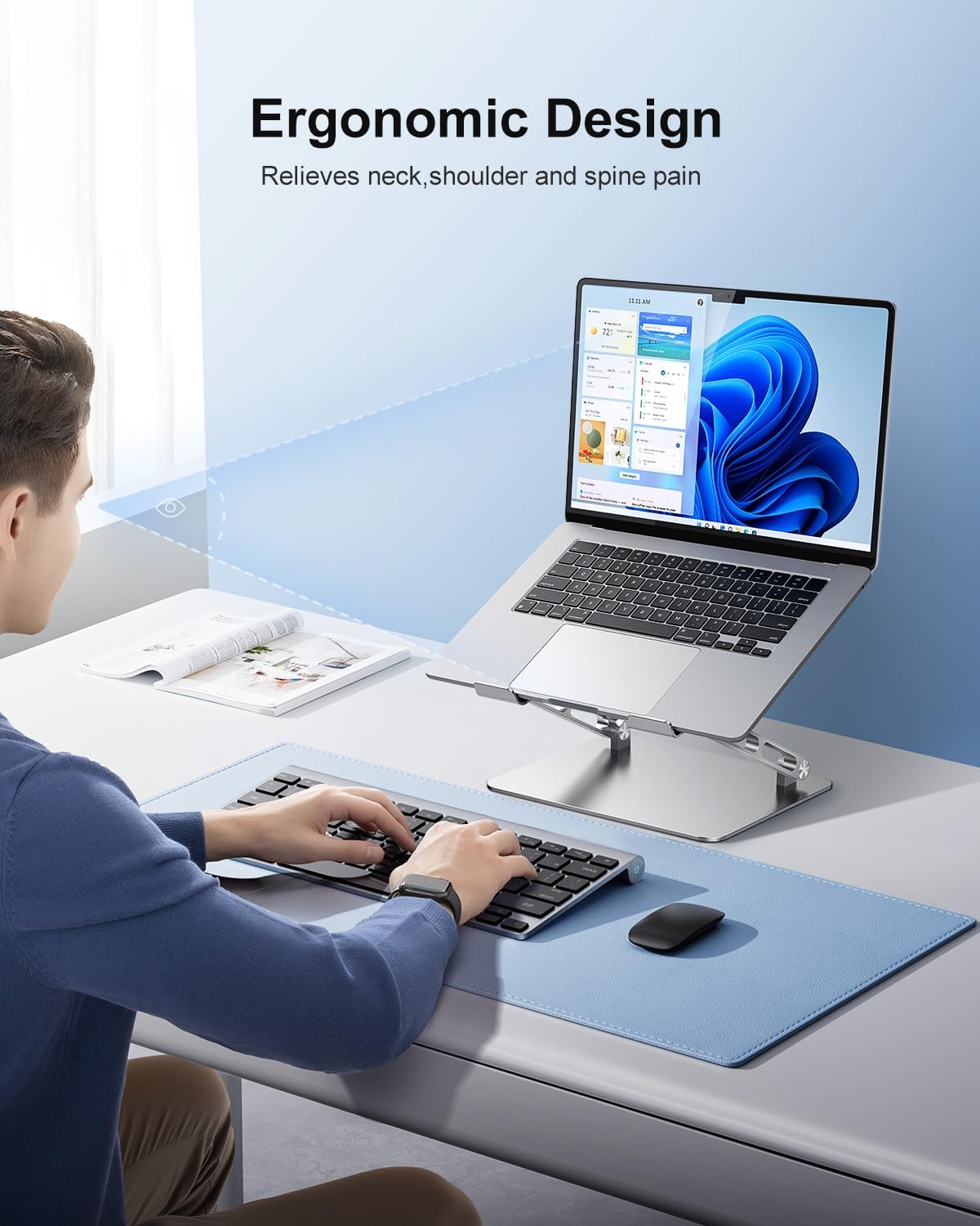 JOIOT Ergonomic Laptop Stand,Adjustable Riser for 10-17.3” Computer | Aluminum Stand,Ventilated cooling holes, relieves neck strain, stable support, perfect for home office, study, video call use