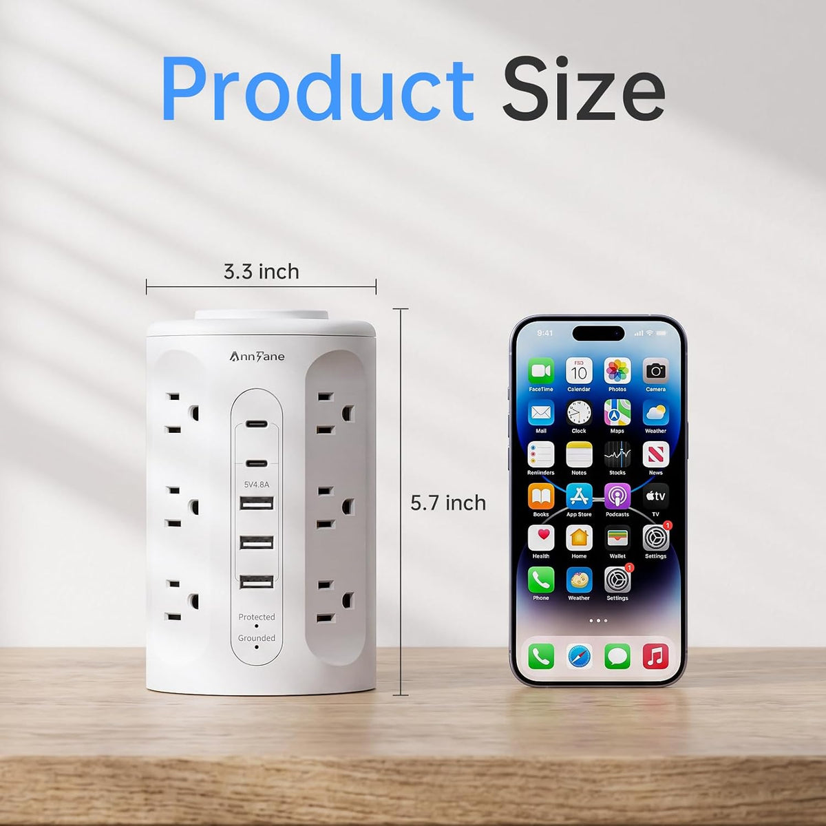 Power Strip Tower with USB Ports, 6.5 FT Extension Cord with Multiple Outlets (12AC+3A+2C) for Home Office Desk College Dorm Room Supplies
