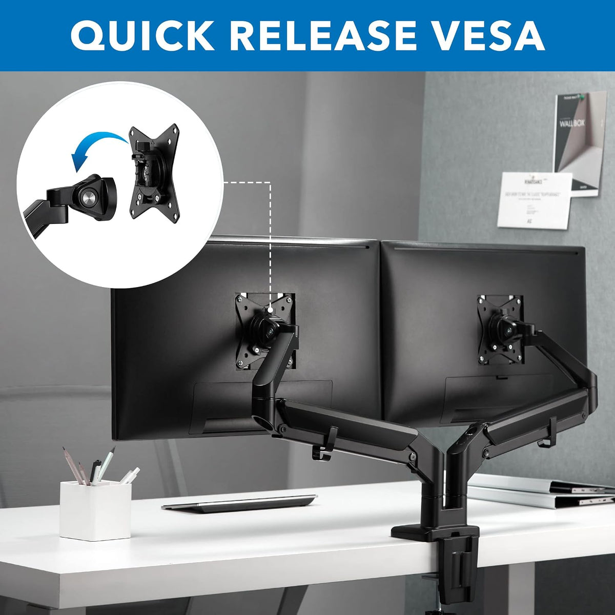 Mount-It Dual Monitor Arm Desk Mount, Low Profile Gas Spring, 17-32 in.