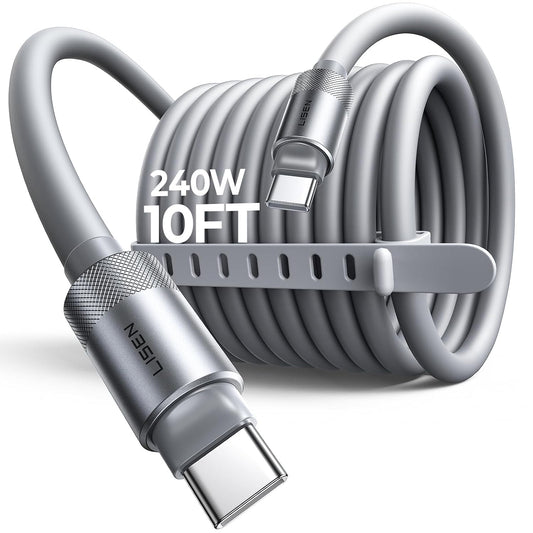 LISEN 10FT USB C Cable Fast Charging Chubby 240W USB C to USB C Cable Cord | Soft & Skin Friendly Tangle Free Soft-Armor Silicone for iPhone 17 Pro Max 16 15, Samsung Galaxy, MacBook Pro/Air, iPad