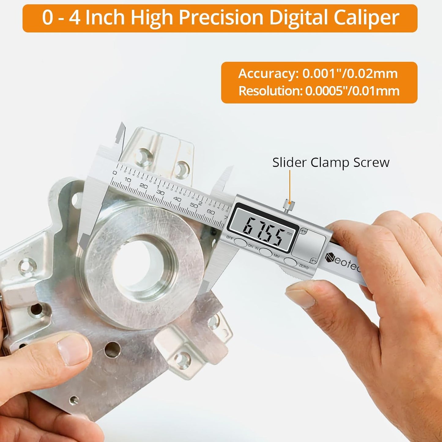 Neoteck 4 inch/100mm Digital Caliper, Stainless Steel Metal Mini Caliper | Electronic Calipers Measuring Tool with inch/mm Conversion, Large LCD Screen for Jewelry,Thickness/Dimensional Measurement