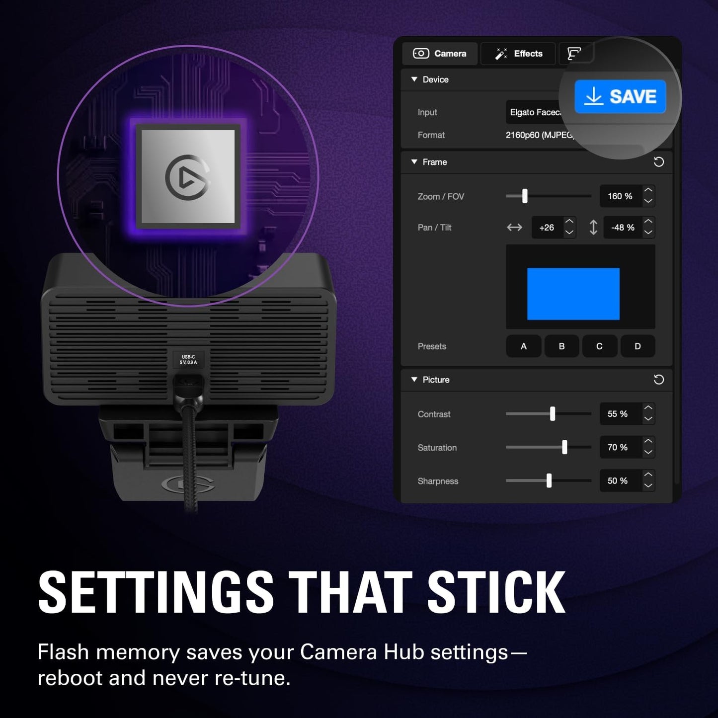 Elgato Facecam 4K, 4K60 Studio Webcam, DSLR-Like Control | Sony STARVIS 2 sensor, 49mm lens filter support, Uncompressed video, HDR support, Eco-friendly build, USB-C
