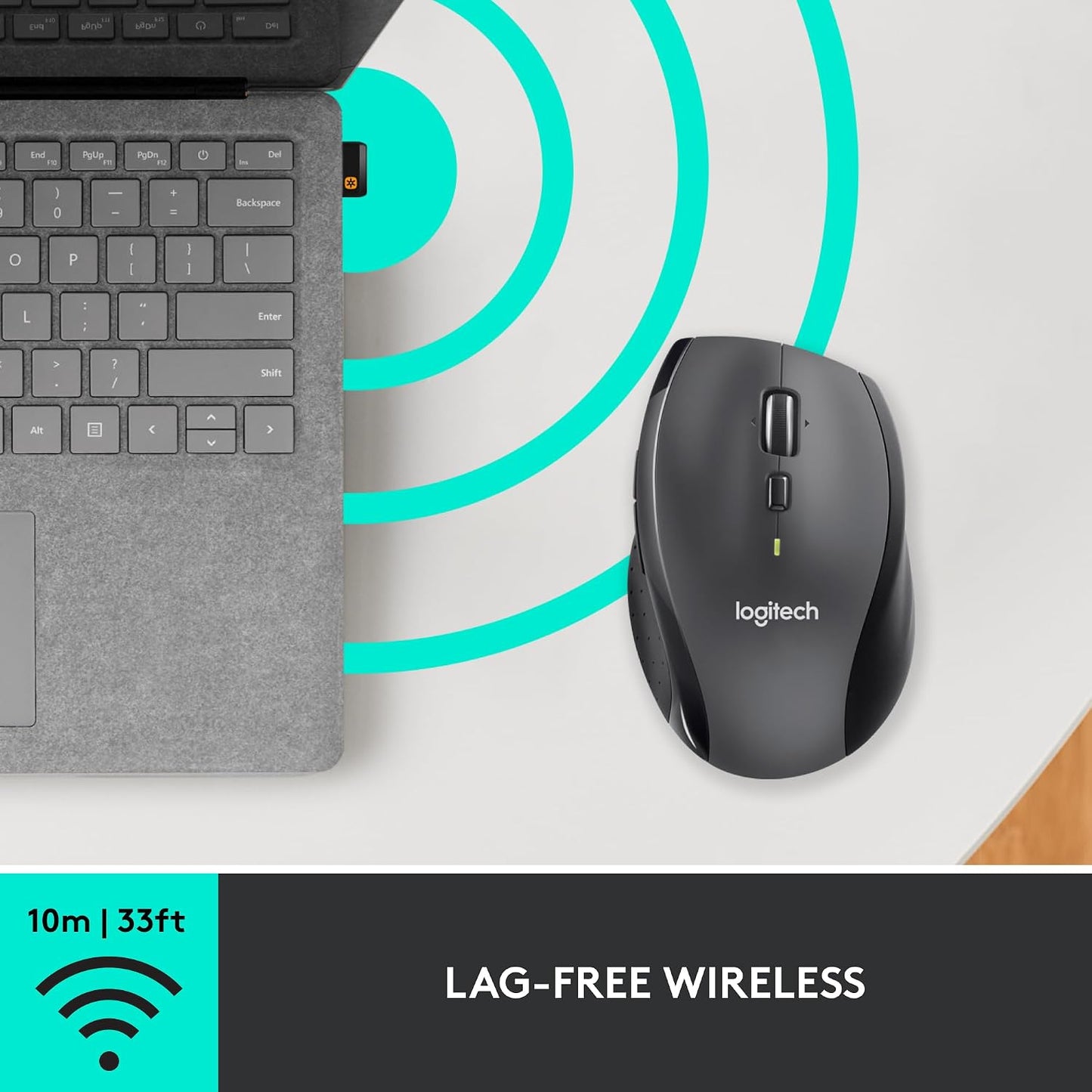 Logitech M705 Marathon Full Size 2.4 GHz Wireless Mouse - Black | Hyper-fast wheel, USB-A Nano Receiver, 5 customizable buttons, Windows Mac Linux compatible, certified for Chrome
