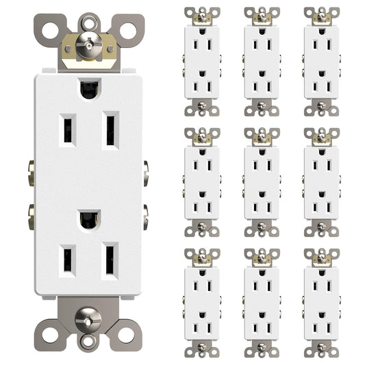 ThunderWay Decorator Outlet 15A Non-Tamper-Resistant, Matte White, 10 Pack