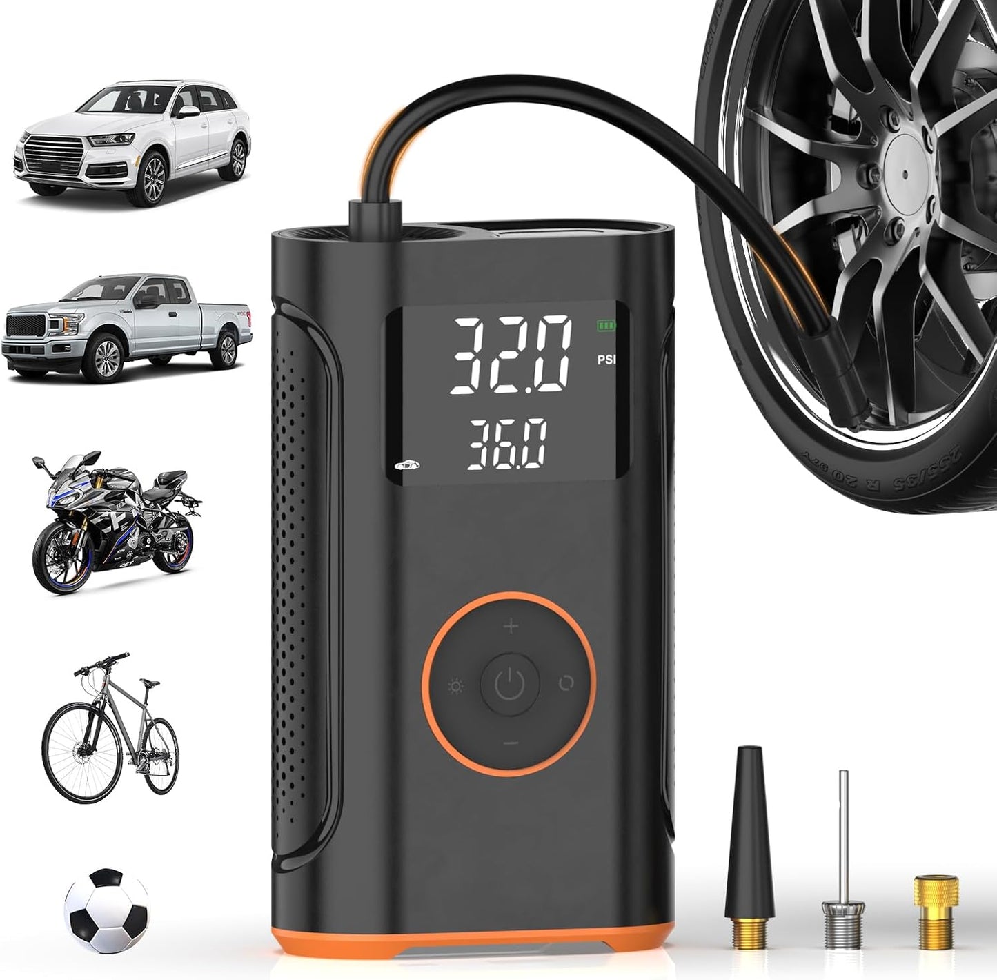 (New Upgrade) ZSX Tire Inflator Portable Air Compressor-160 PSI Air Pump with Memory Function, Electric Bike Pump with Tire Pressure Gauge, Tire Inflator for Car, Gifts for Men Husband Father