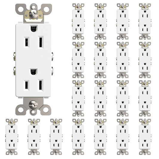 ThunderWay Decorator Outlet 15A Non-Tamper-Resistant, Matte White, 20 Pack