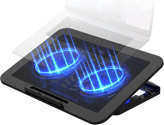 iJoy Laptop Cooling Pad for up to 17" Laptops | Quiet, Portable, Metal Mesh Surface, Dual 1400 RPM Fans| Adjustable Height Laptop Stand & Dual USB Ports- Gaming Laptop Cooling Pad for Desk or Lap