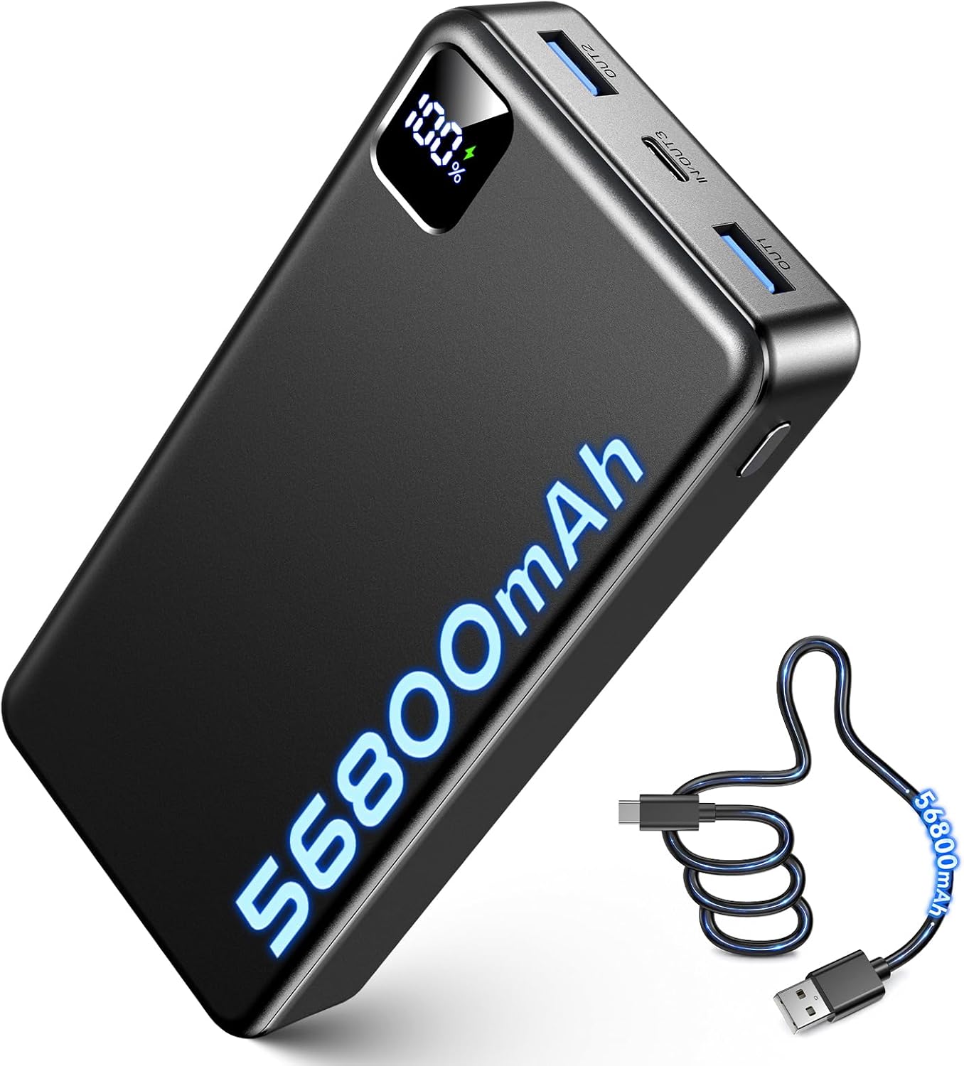 Portable Charger 56800mAh, 22.5W Fast Charging Power Bank with LED Display | Portable Phone Charger for Camping Travel Essential Compatible with iPhone 17/16/15/14/13 Series, Samsung, Google, iPad-Black