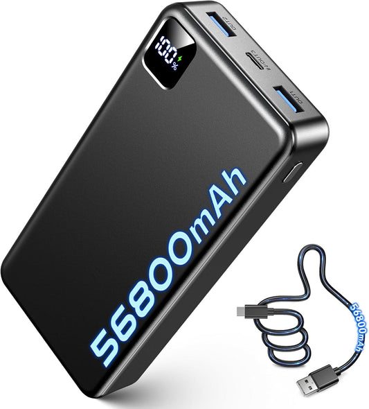Portable Charger 56800mAh, 22.5W Fast Charging Power Bank with LED Display | Portable Phone Charger for Camping Travel Essential Compatible with iPhone 17/16/15/14/13 Series, Samsung, Google, iPad-Black