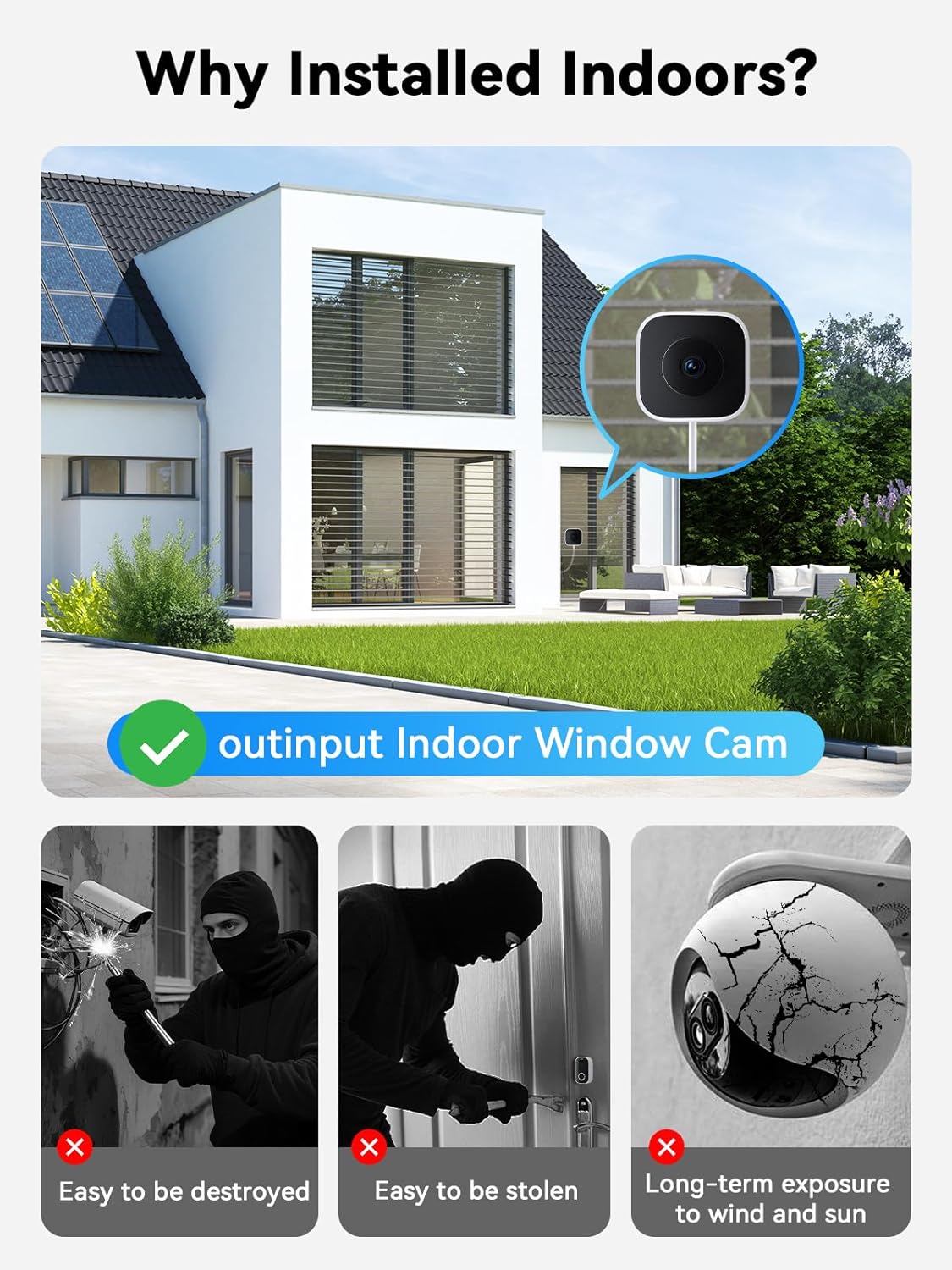 Outinput 3MP 2K No Drill Window Camera for Home Security, 2.4G&5GHz Surveillance Camera with Adjustable View Angle Mount, AI Color Night Vision, Person and Motion Detection, 24/7 Recording, Anti-Glare