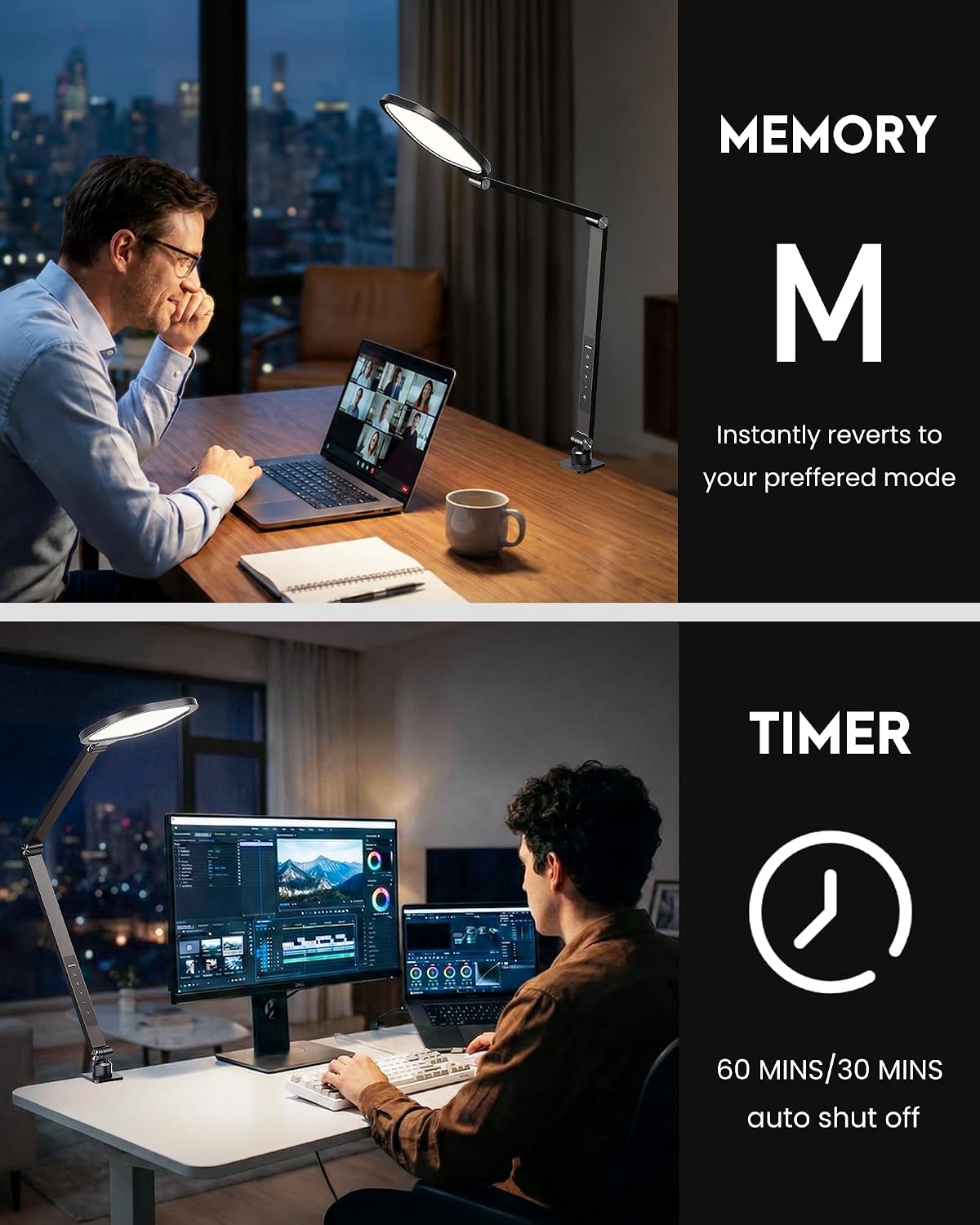 LitONES LED Desk Lamp for Home Office with Clamp and Remote | Professional Eye-Caring Lighting, 30 Modes, Memory, For Zoom Meeting, Streaming, Recording, Video Call, 2000LM, CRI 97.8