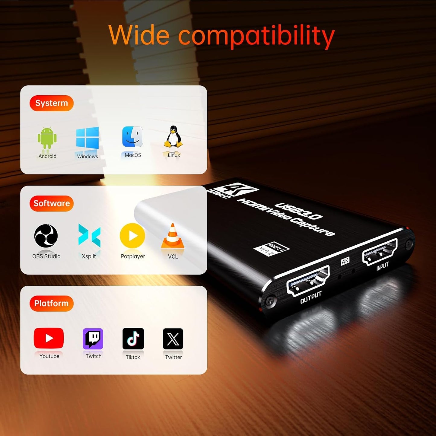 Newhope USB 3.0 HDMI Capture Card, 1080P 60FPS Capture with 4K Pass-Through | 2K 30FPS/1080P 60FPS capture and streaming with low-latency 4K pass-through for PS4, PS5, Switch 2, Xbox, PC, Mac and camera.