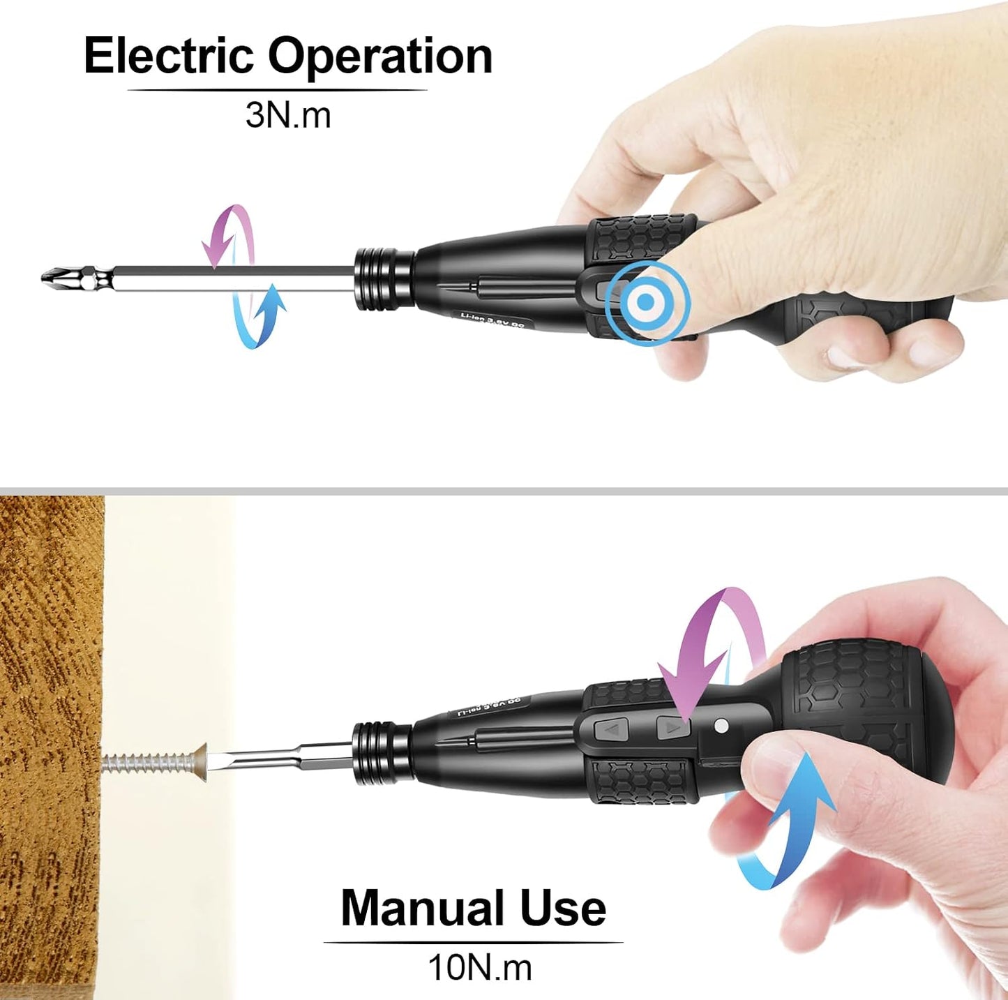 3.6V Cordless Electric Screwdriver - Magnetic 2-in-1(Manual & Automatic) with Forward/Reverse, 1800mAh USB-C Battery, LED Delay Light, Power Screwdrivers Set, Portable Automatic Home Repair Tool Kit