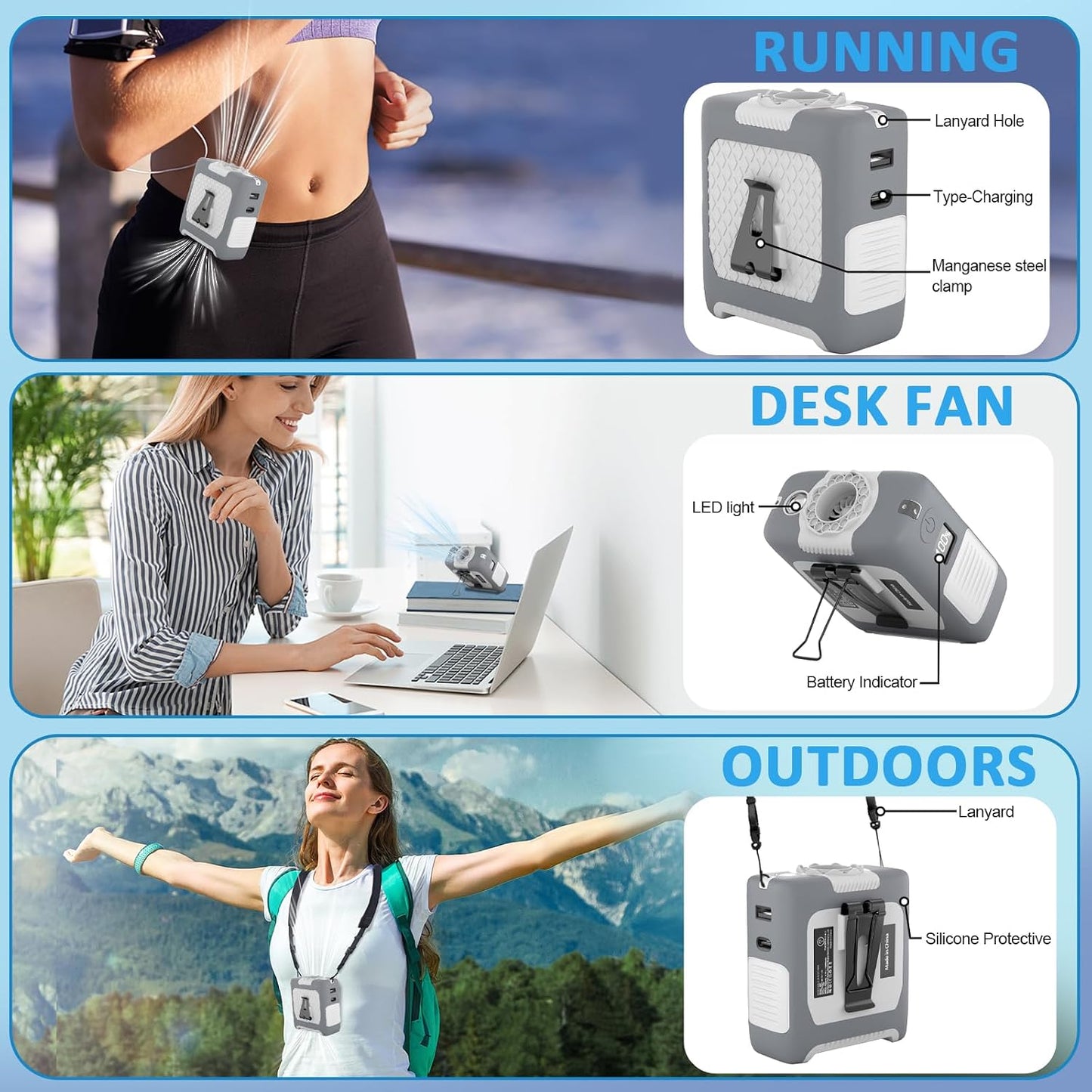 FANSYJKJ Portable Waist Fan Personal Fan | Cooling Body,Clip Belt Shirt Fans For Outdoor,5 Speed,Max 55H Runtime,Low Noise