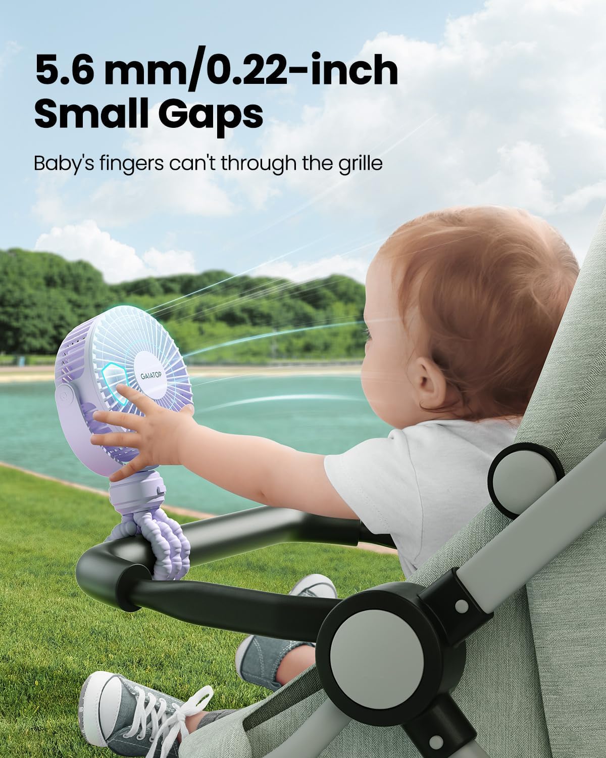Gaiatop Mini Electric Fan with 360 Rotation, 5.5mm Gaps, Rechargeable Battery, 3 Speeds, Purple | 360° Rotate Flexible Tripod, Battery Operated Detachable, Cooling for Car Seat Crib Treadmill Travel Purple