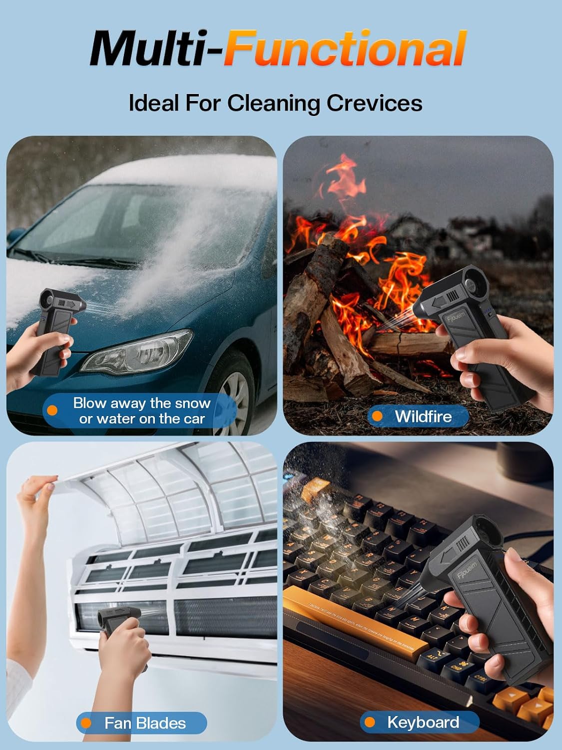 Electric Air Duster, 130,000RPM Compressed Air Duster Rechargeable with 4-Speed Settings, Mini Turbo Jet Fan Blower Portable USB-C for Keyboards PC Electronics Cars (Black)