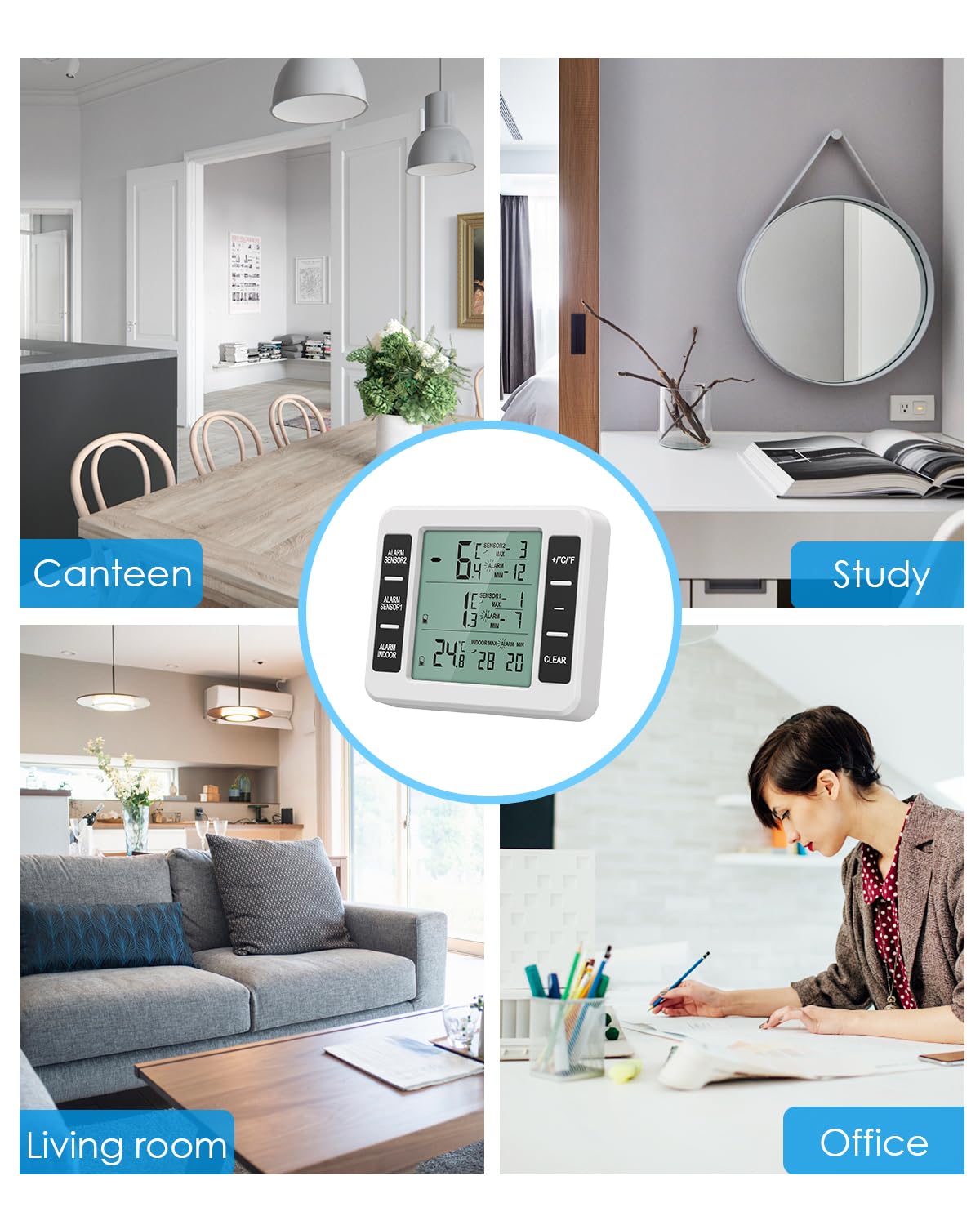 AMIR Refrigerator Thermometer, Wireless Indoor Outdoor Freezer Thermometer