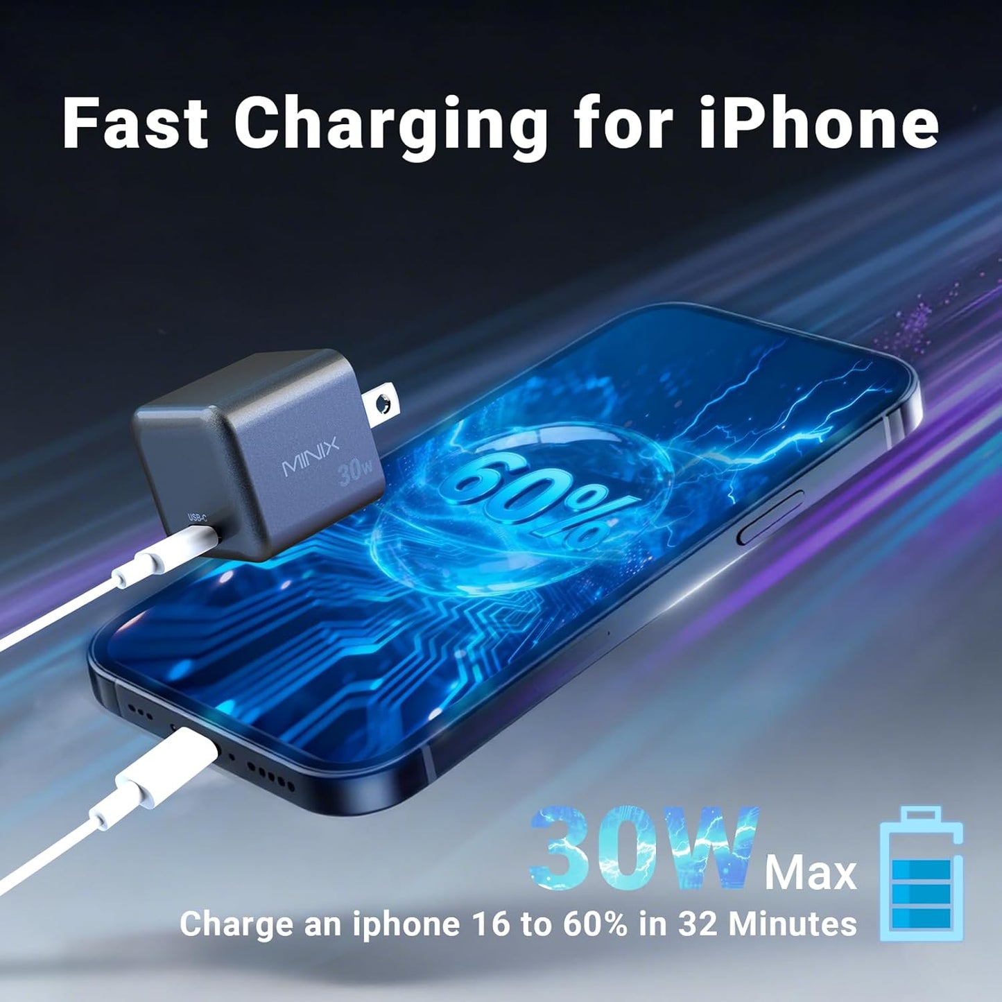 MINIX P30 30W USB C Charger Block 2-Pack, Type C Fast Charging Plug | GaN Fast Charging Block Wall Adapter, Compatible with iPhone 17 16 15 14 Pro Max, iPad Pro, AirPods, Samsung Galaxy S24 S23