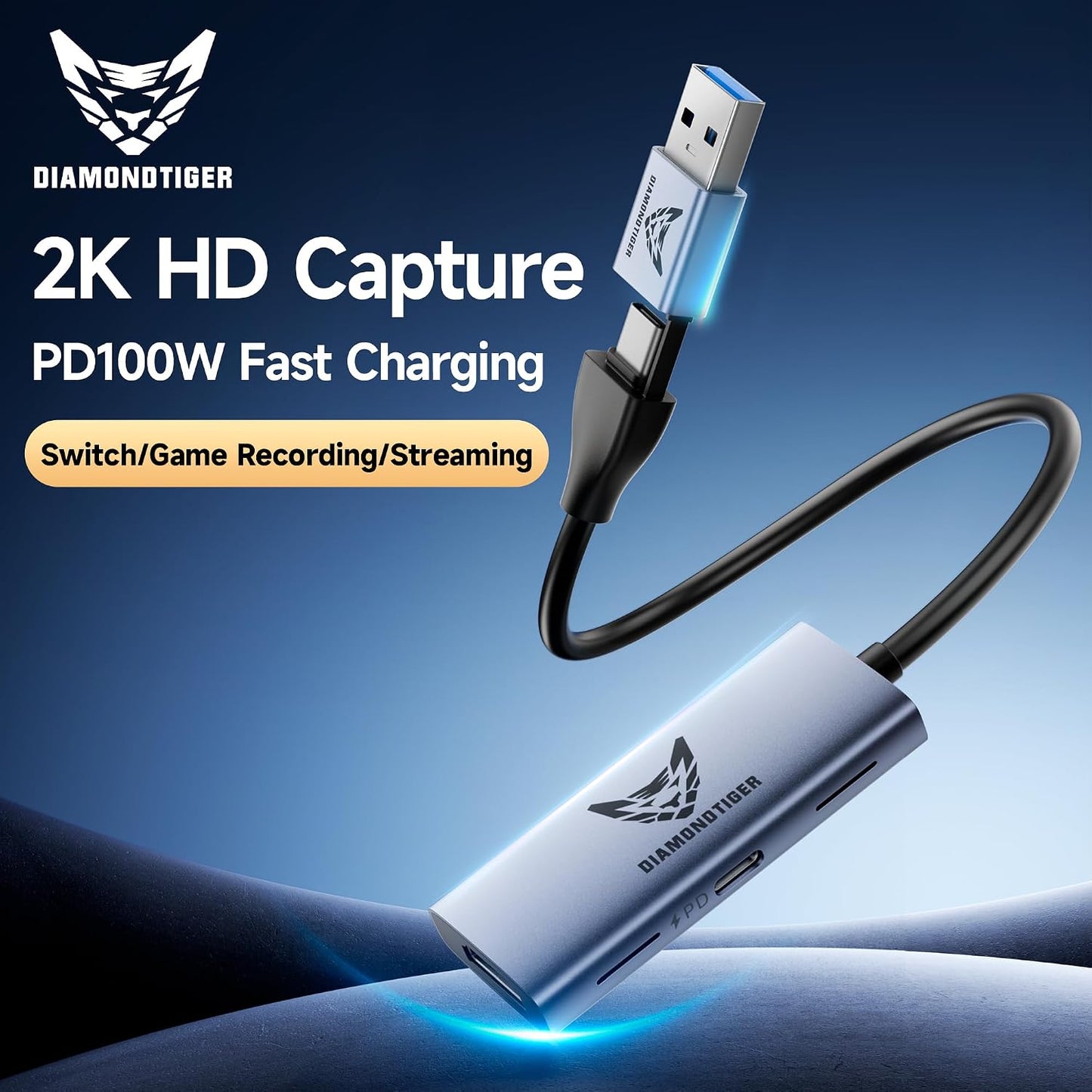4K HDMI Video Capture Card with 100W PD, USB 3.0 & Type C | USB-A/C dual connectors,Pass-through charging for non-stop live streaming & low-latency gaming on Switch, PS5, PC