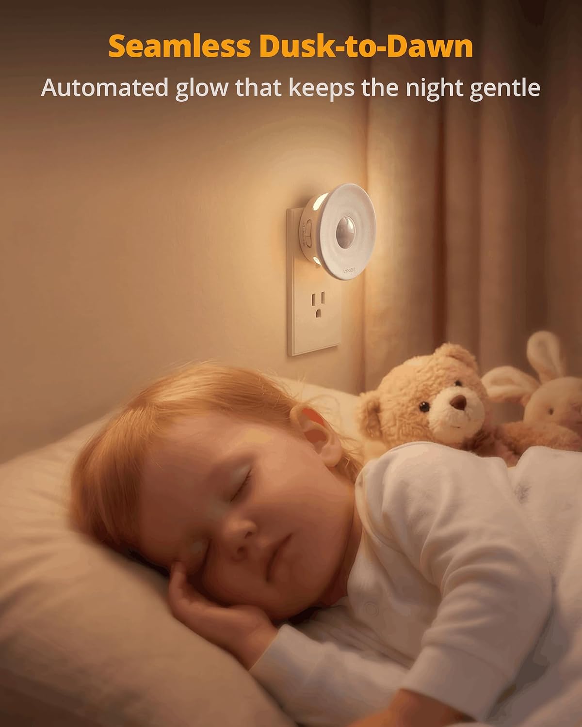 Plug-in LED Backlit Night Light with Motion & Dusk-to-Dawn Sensor, 2-Pack