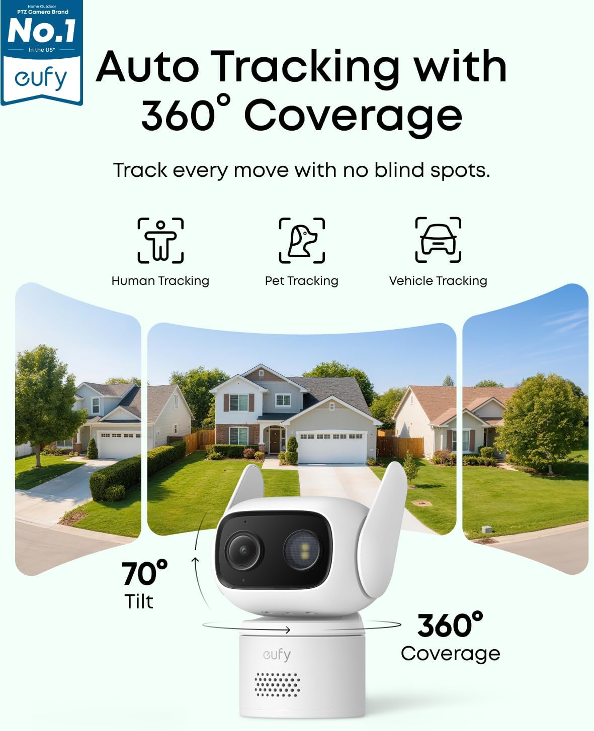 eufy Security Indoor/Outdoor Camera C31,Spotlight-Free Color Night Vision | IP66, 360° Pan &Tilt, AutoTracking,AI Human/Vehicle/Pet/Cry Detection, 24/7 Recording,Dual External Antennas,No Subscription