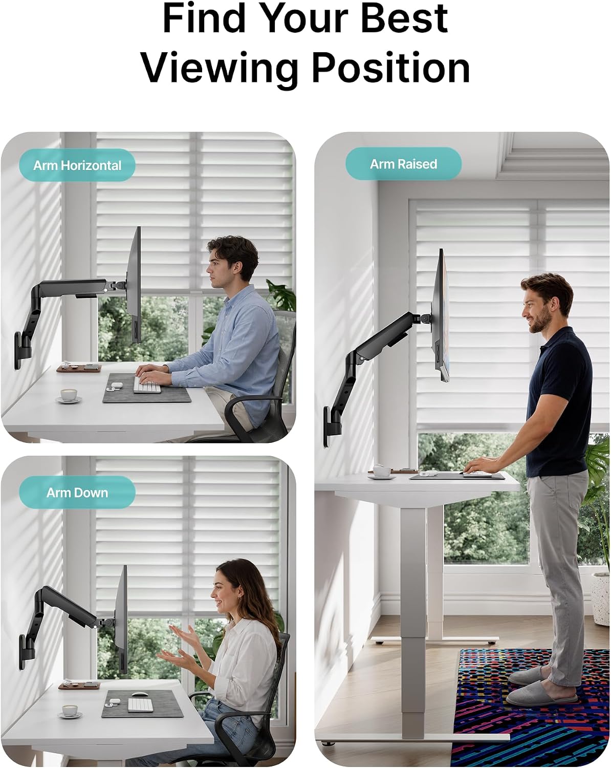 PEGZONE Single Monitor Wall Arm 17"-40" Ultrawide 26.4Lbs VESA Black | Fully Adjustable, Space Saving Design, VESA 75x75 & 100x100, For Home Office Gaming, Supports Ultrawide Displays